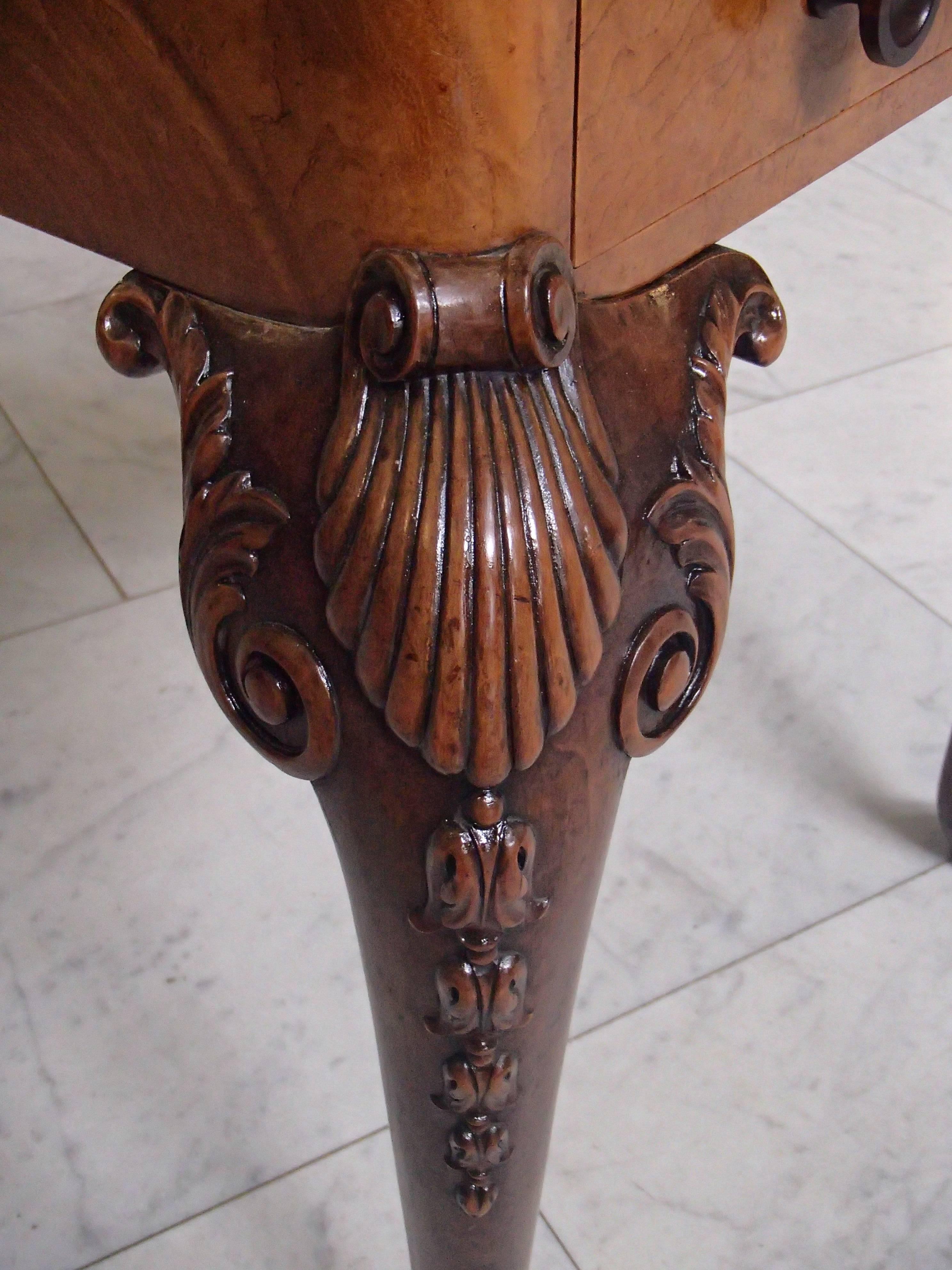 Hand-Crafted 19th Century Chest of Drawers Side Table Marble-Top Carved Legs For Sale