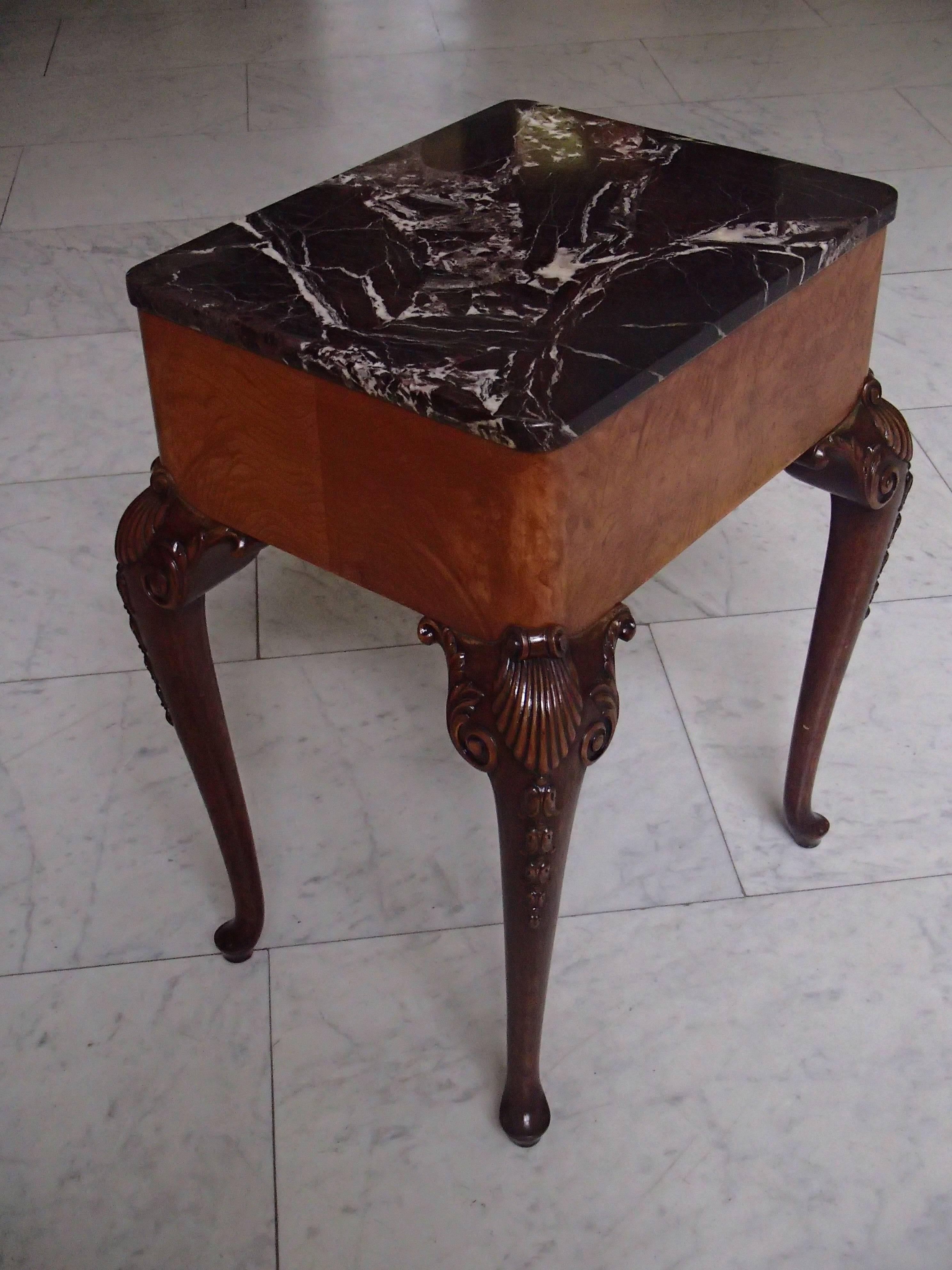 Baroque Revival 19th Century Chest of Drawers Side Table Marble-Top Carved Legs For Sale