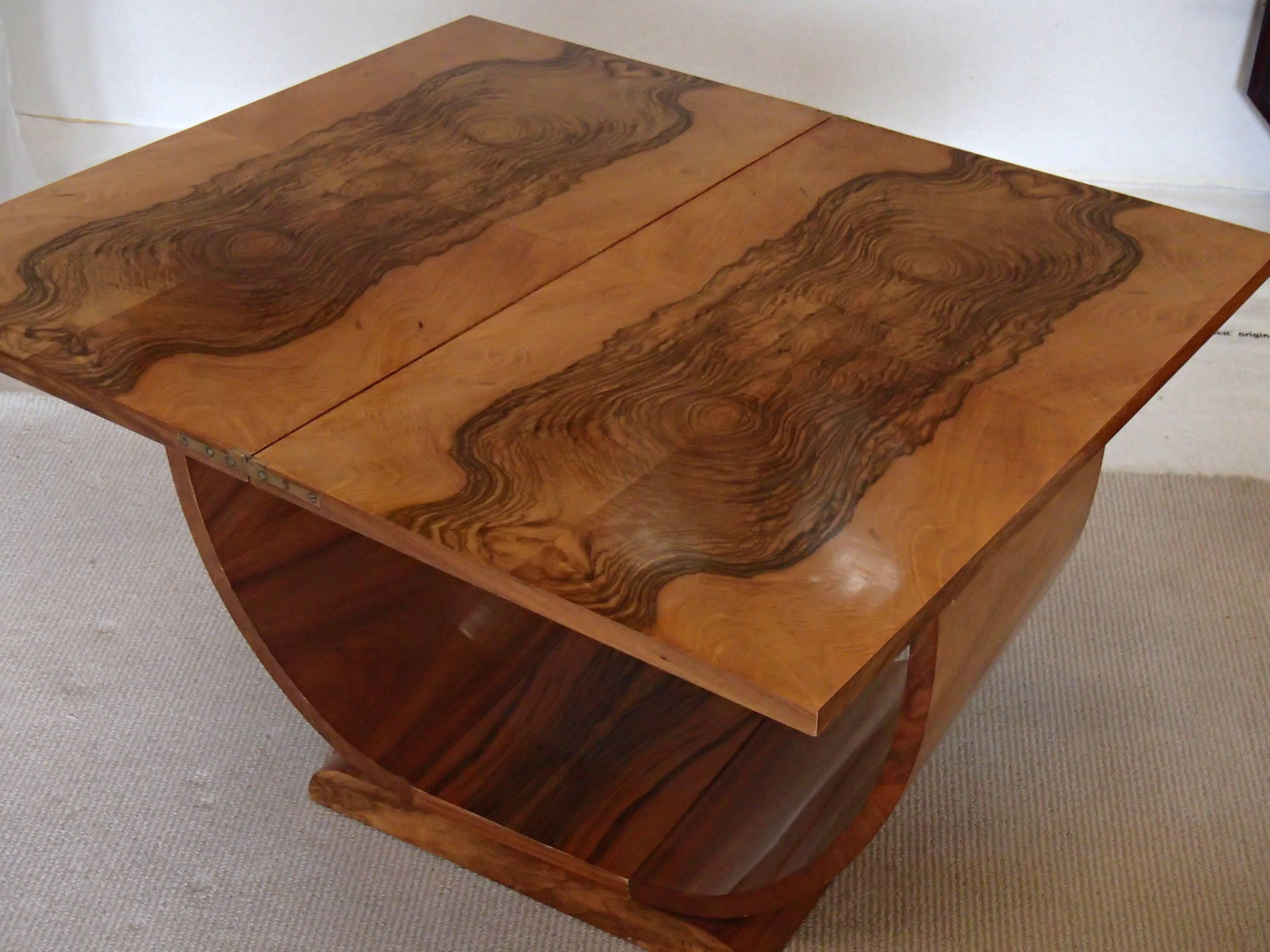 Art Deco Art Déco Console Side Table Coffee Table Foldable Walnut Burr U Shaped Leg