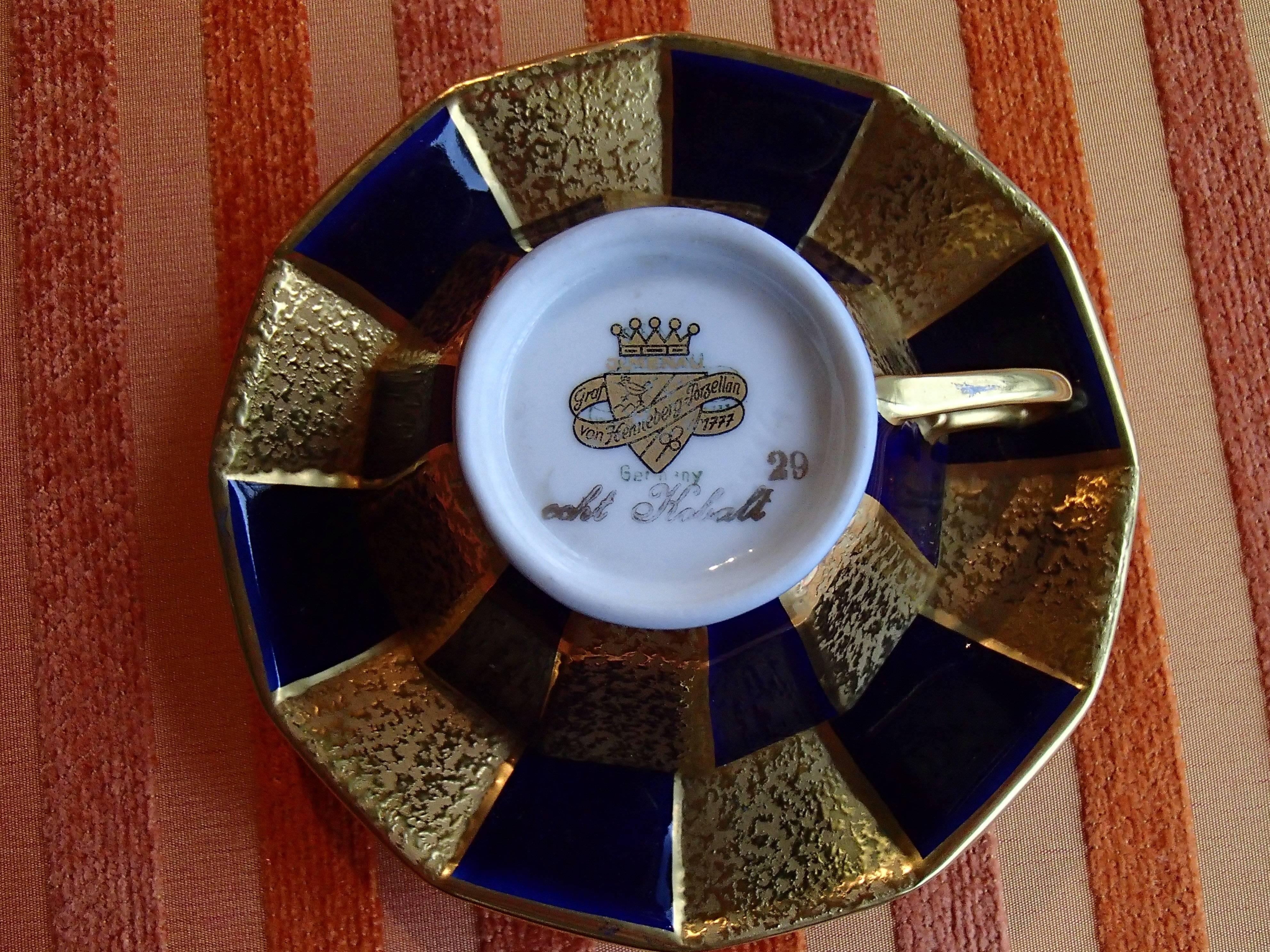 German 20th Century Coffee Cup Cobalt Blue/Gold Graf Von Henneberg  For Sale