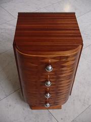 Art Deco Small Side Cabinet Chest of Four-Drawers Mahogany Chrome Buttons