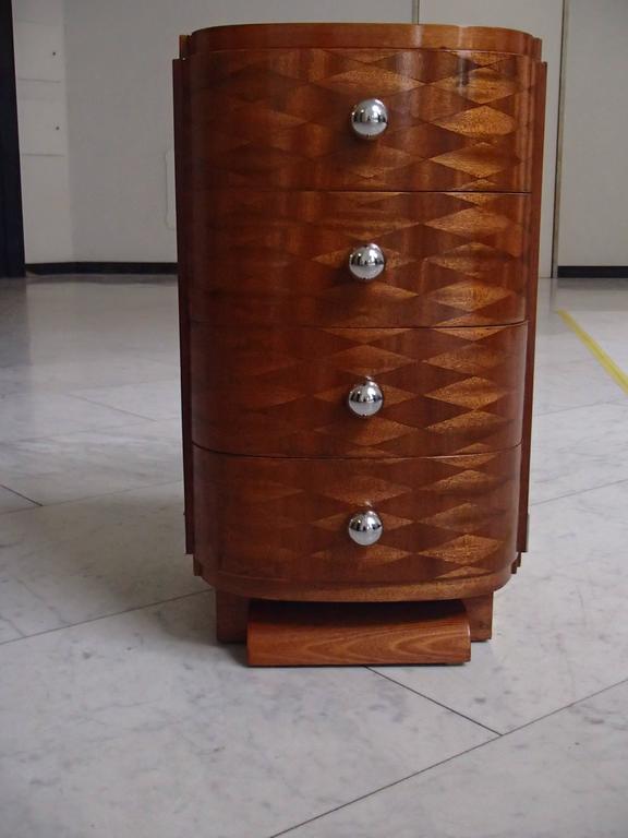 Art Deco Small Side Chest of FourDrawers Mahogany Chrome