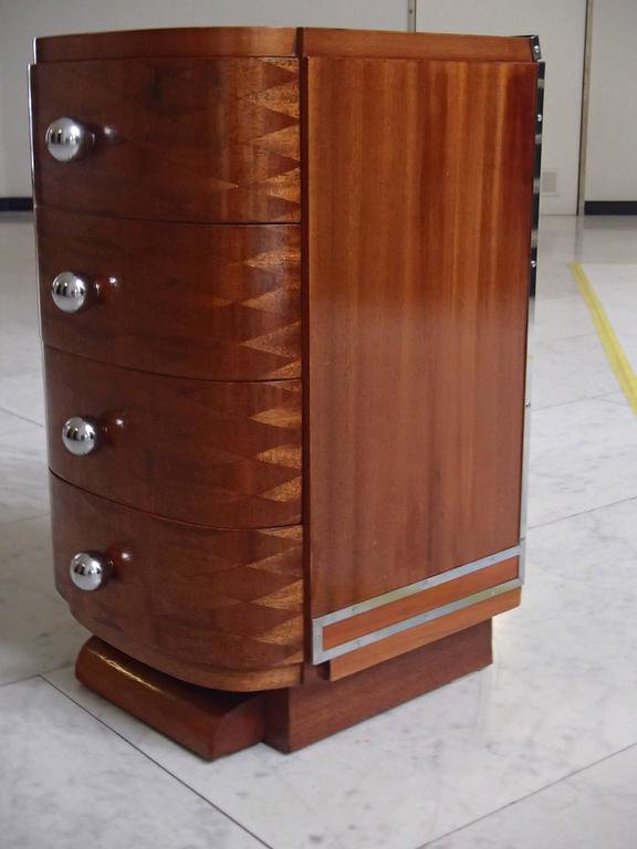 Art Deco Small Side Chest of FourDrawers Mahogany Chrome