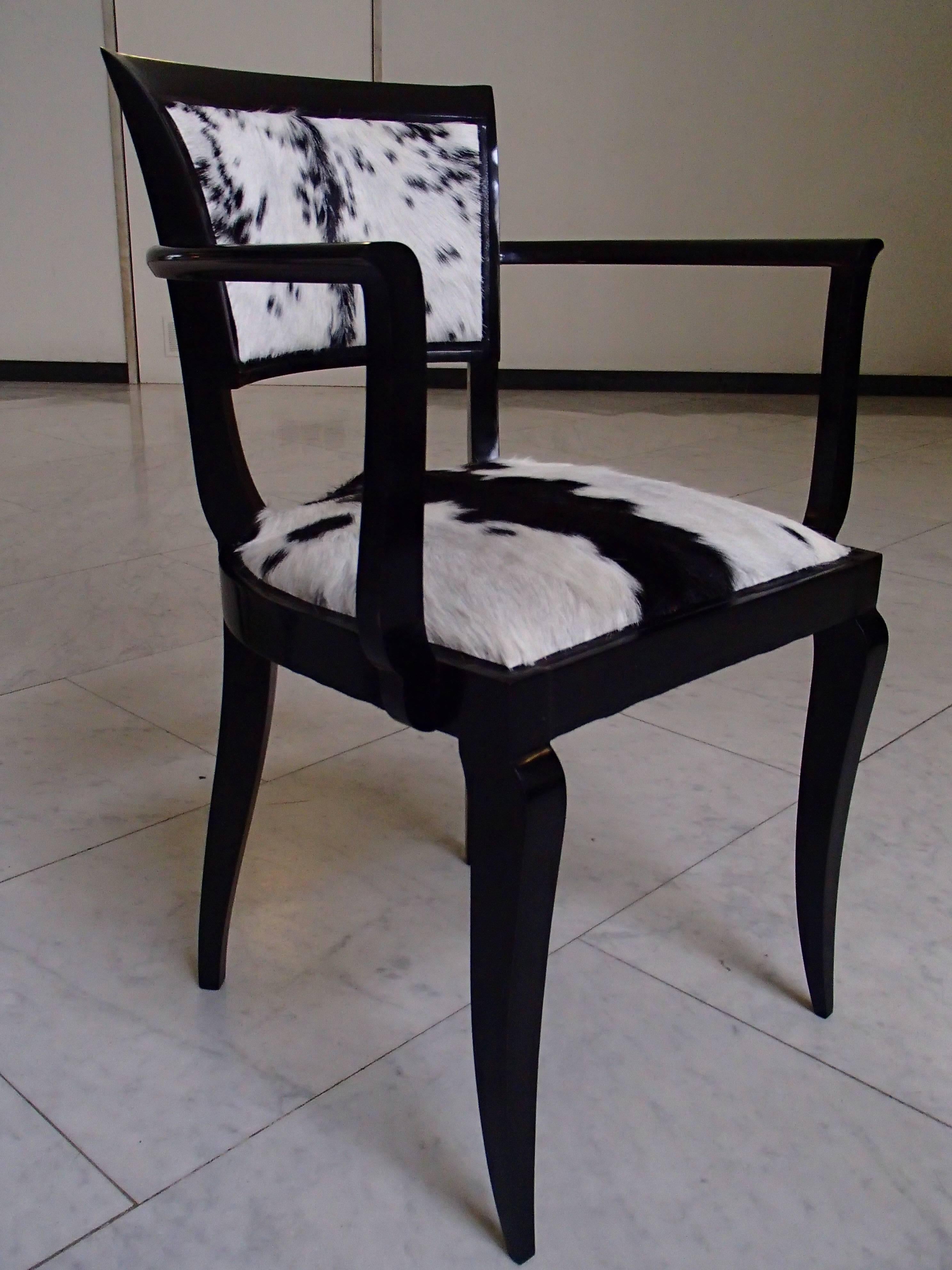 Pair of Art Deco Side Chairs Black Recovered with Black and White Goat Skin In Excellent Condition In Weiningen, CH