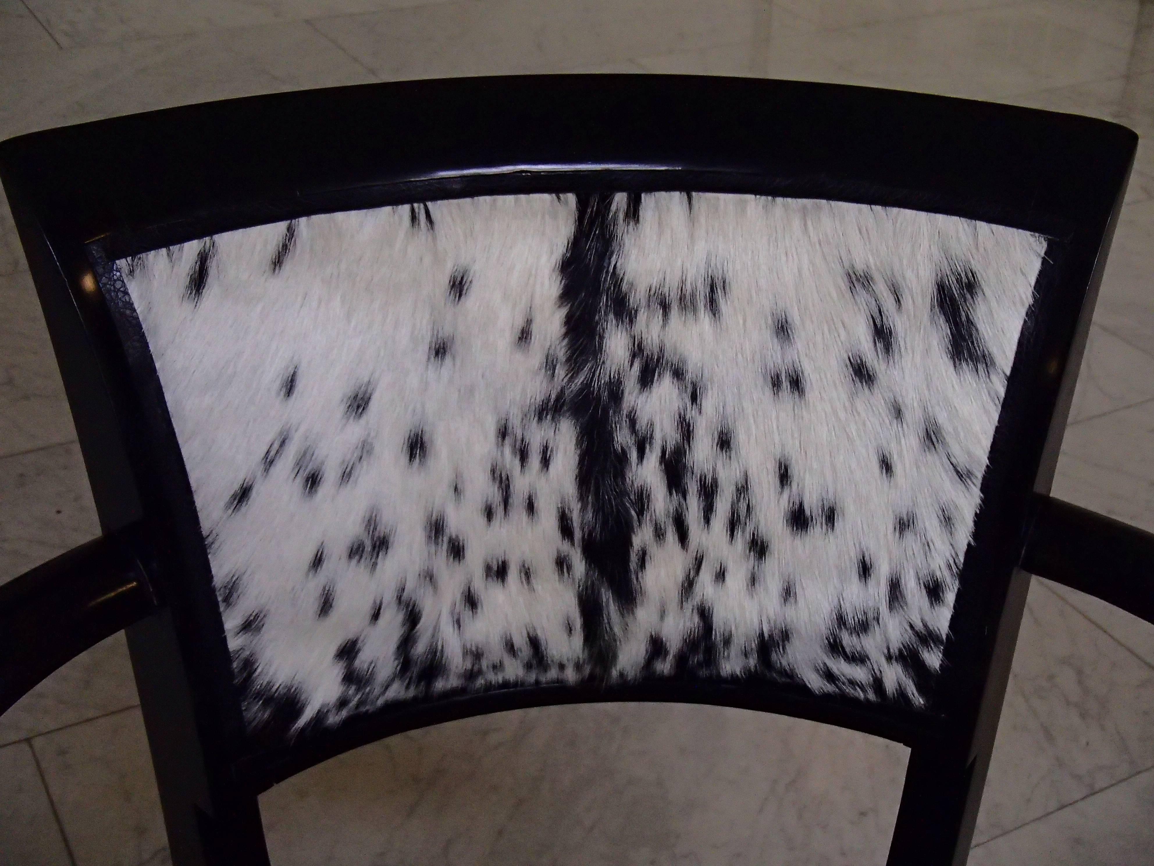 Mid-20th Century Pair of Art Deco Side Chairs Black Recovered with Black and White Goat Skin