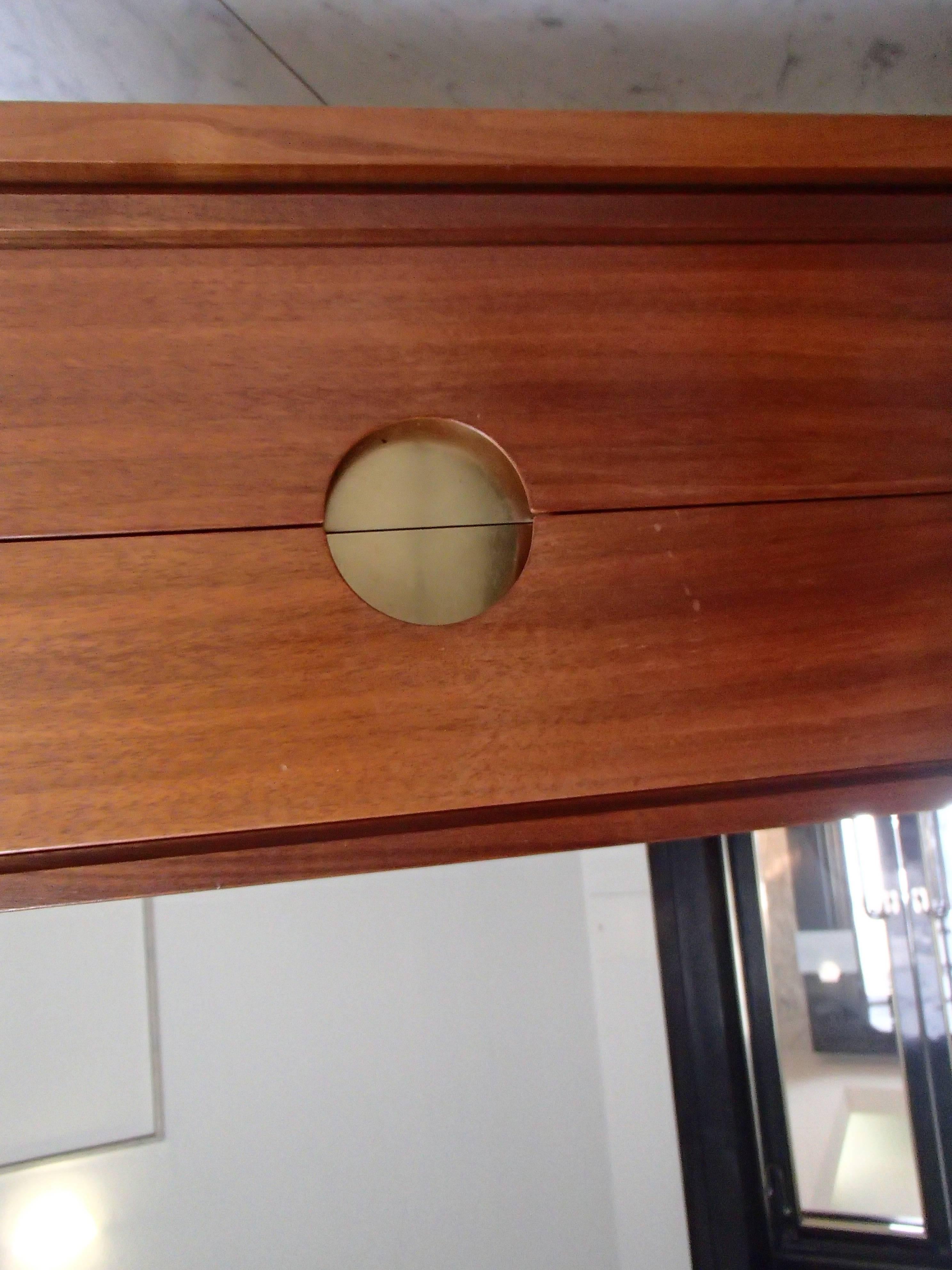 Danish Mid century modern low board 4 drawers cherry wood and brass handels