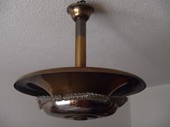 Art Deco chandelier tinted metal with glass inlays