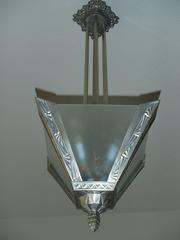 Art Deco geometric  bronze nickeled chandelier with satined glass