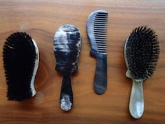 Mid-Century Hermès Paris Vanity Set of Horn two Brushes Comb and Mirror