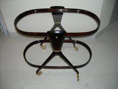 Mid-Century Mahogany Oval Serving Cart by Aldo Tura