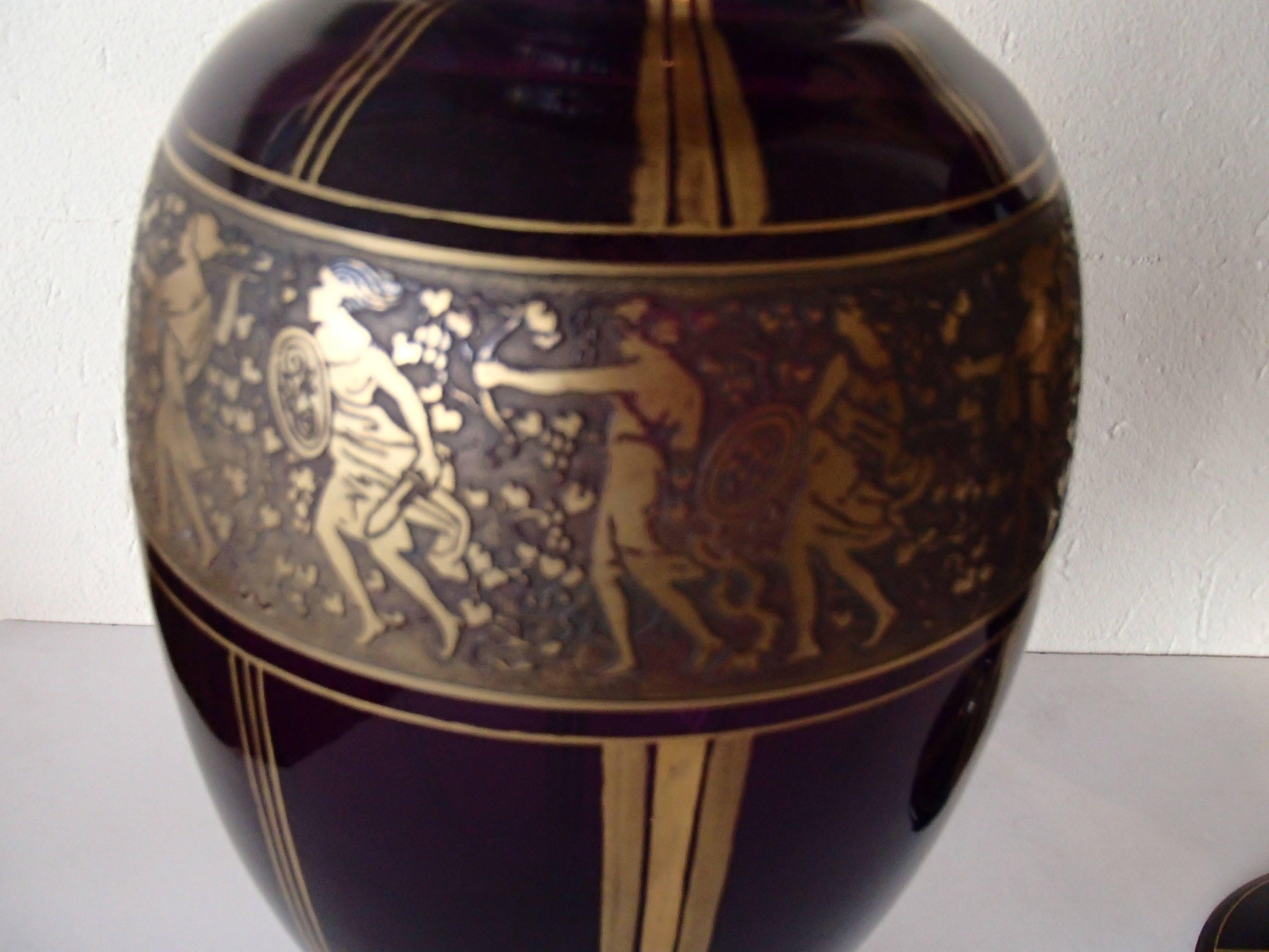 Jugendstil Pair of Huge Ludwig Moser Karlsbad Vases with Gold Mythological Motives For Sale