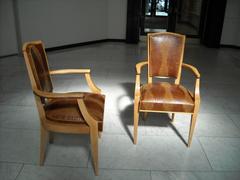 Pair of 1940 This Side Chairs Birch with Real Leather in Crocodile Print
