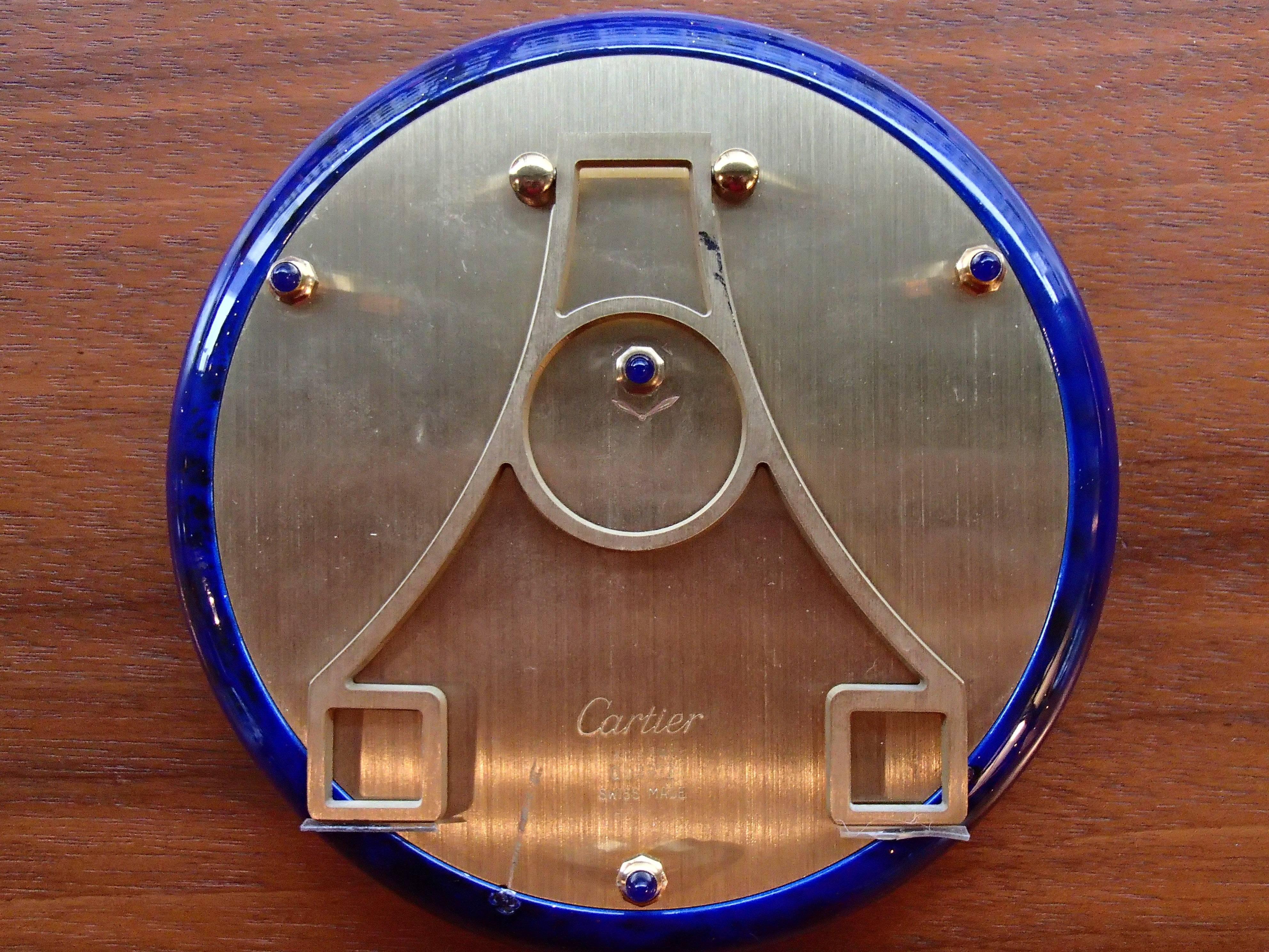 French 1980 This Cartier Art Deco Blue Enamel Table Clock