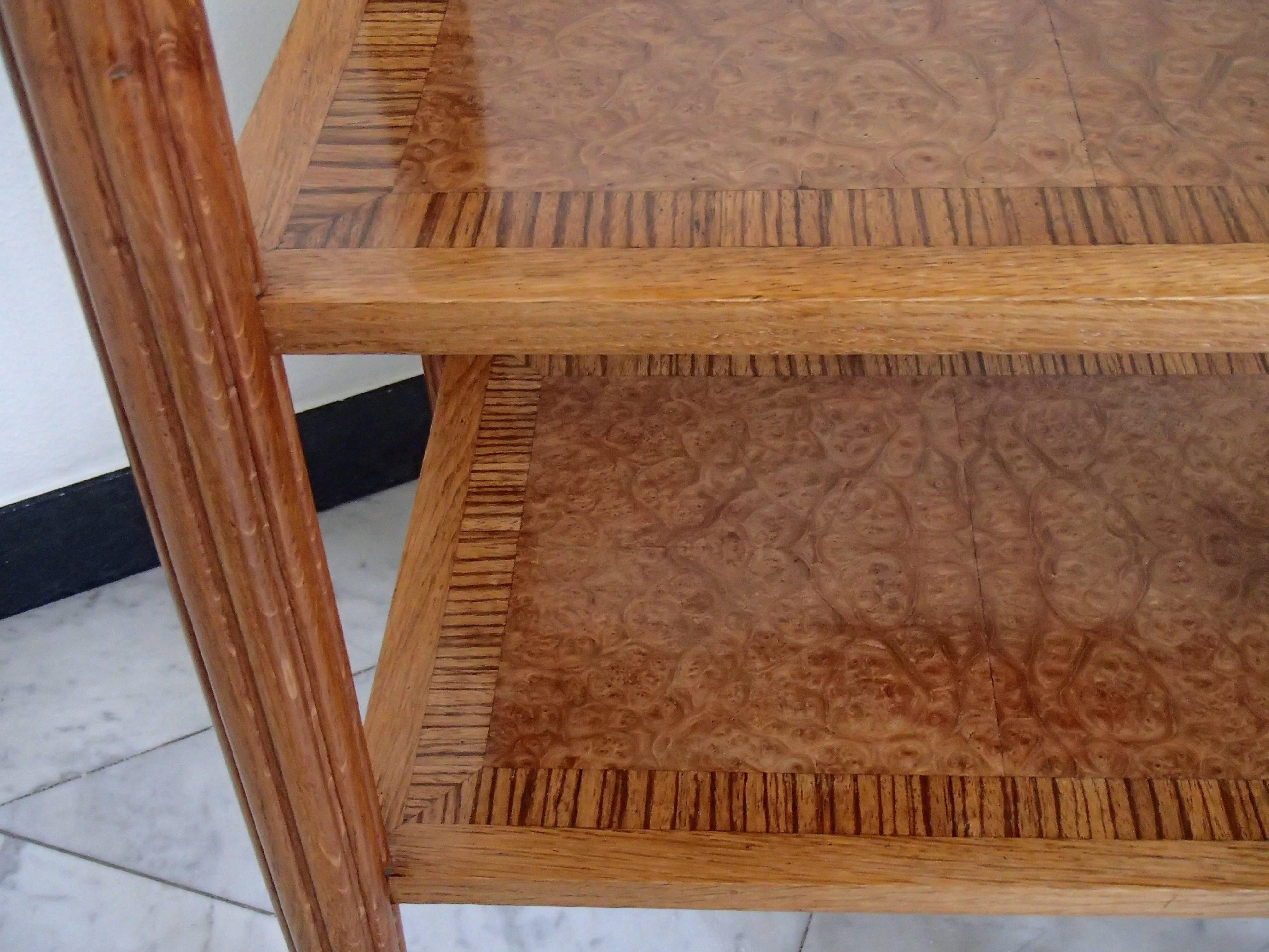 French 1920 Console High Table Oak Zebra Wood Maple Eye Marble