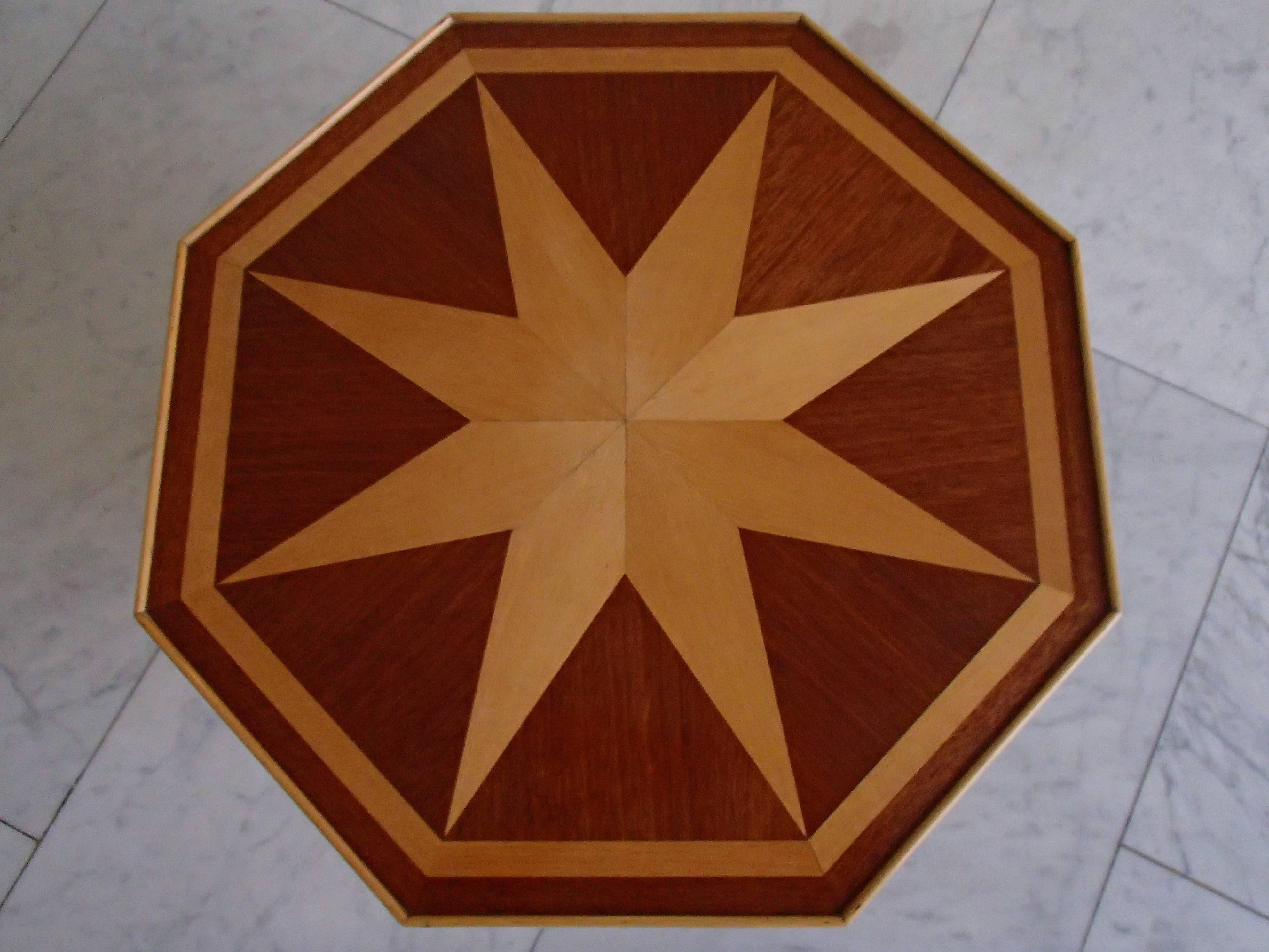 Art Deco 1920 Small All-Over Inlay Octagonal Table Mahogany and Birch