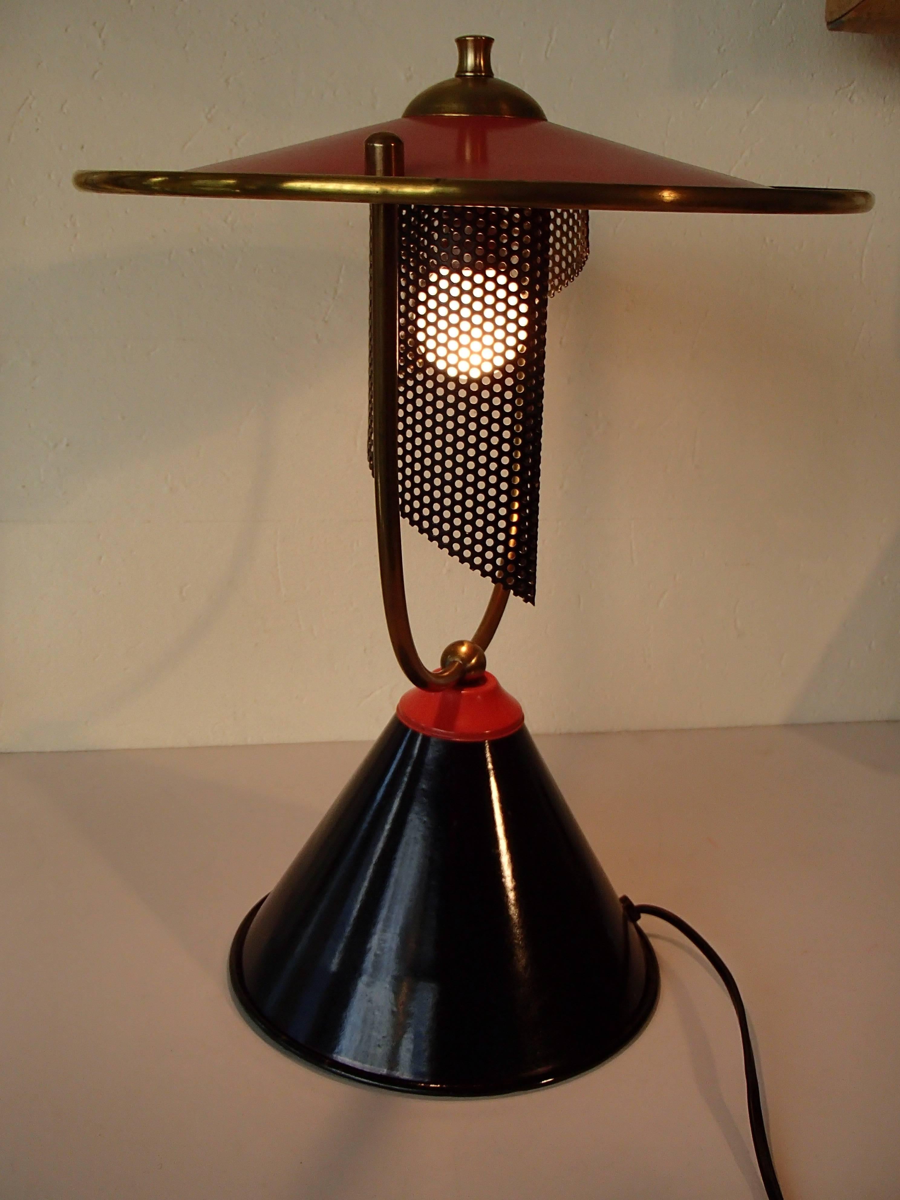 1940 Table Lamp Attributed to Mathieu Mattegot Black Red/pink In Good Condition In Weiningen, CH