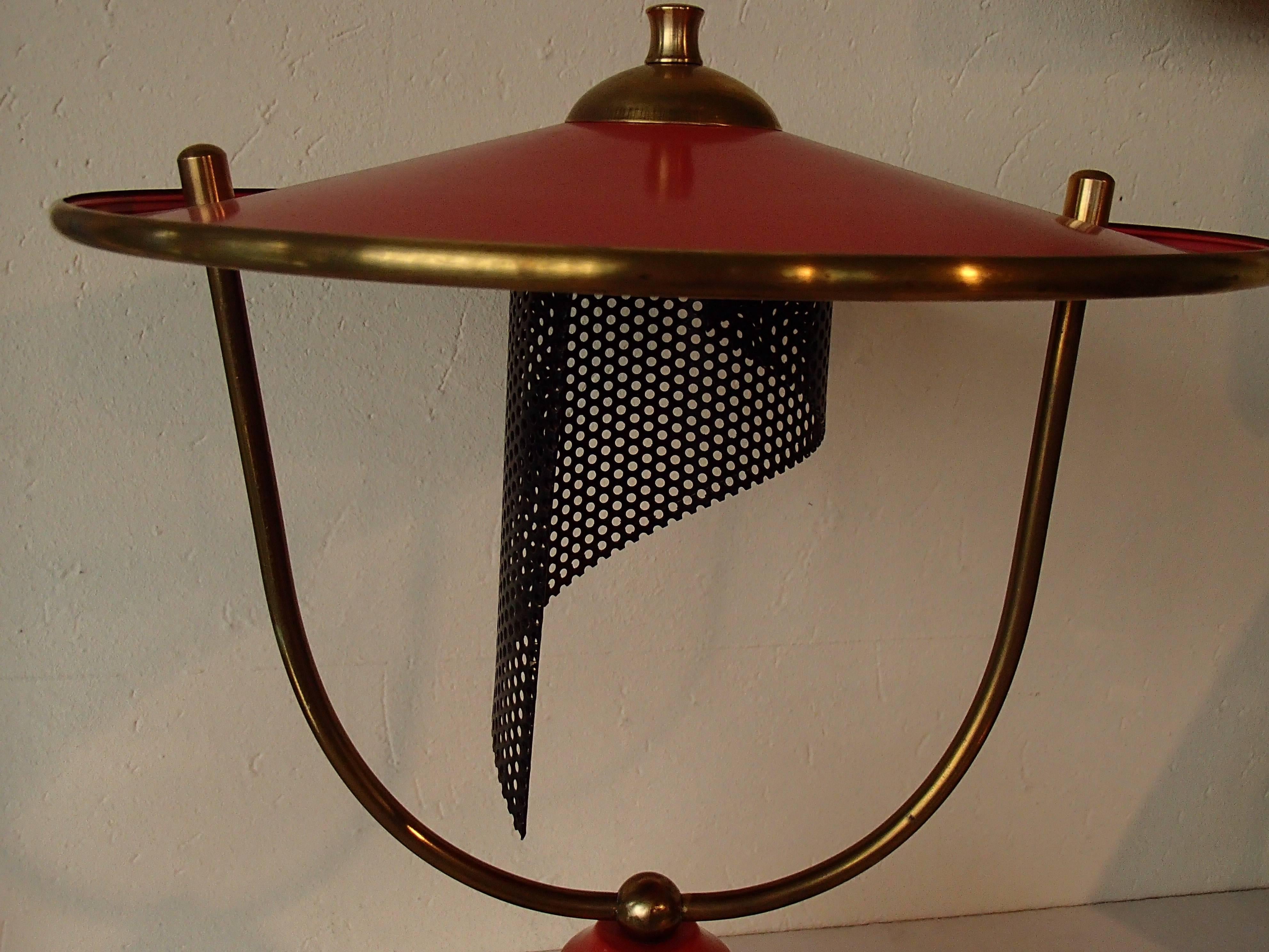Cast 1940 Table Lamp Attributed to Mathieu Mattegot Black Red/pink