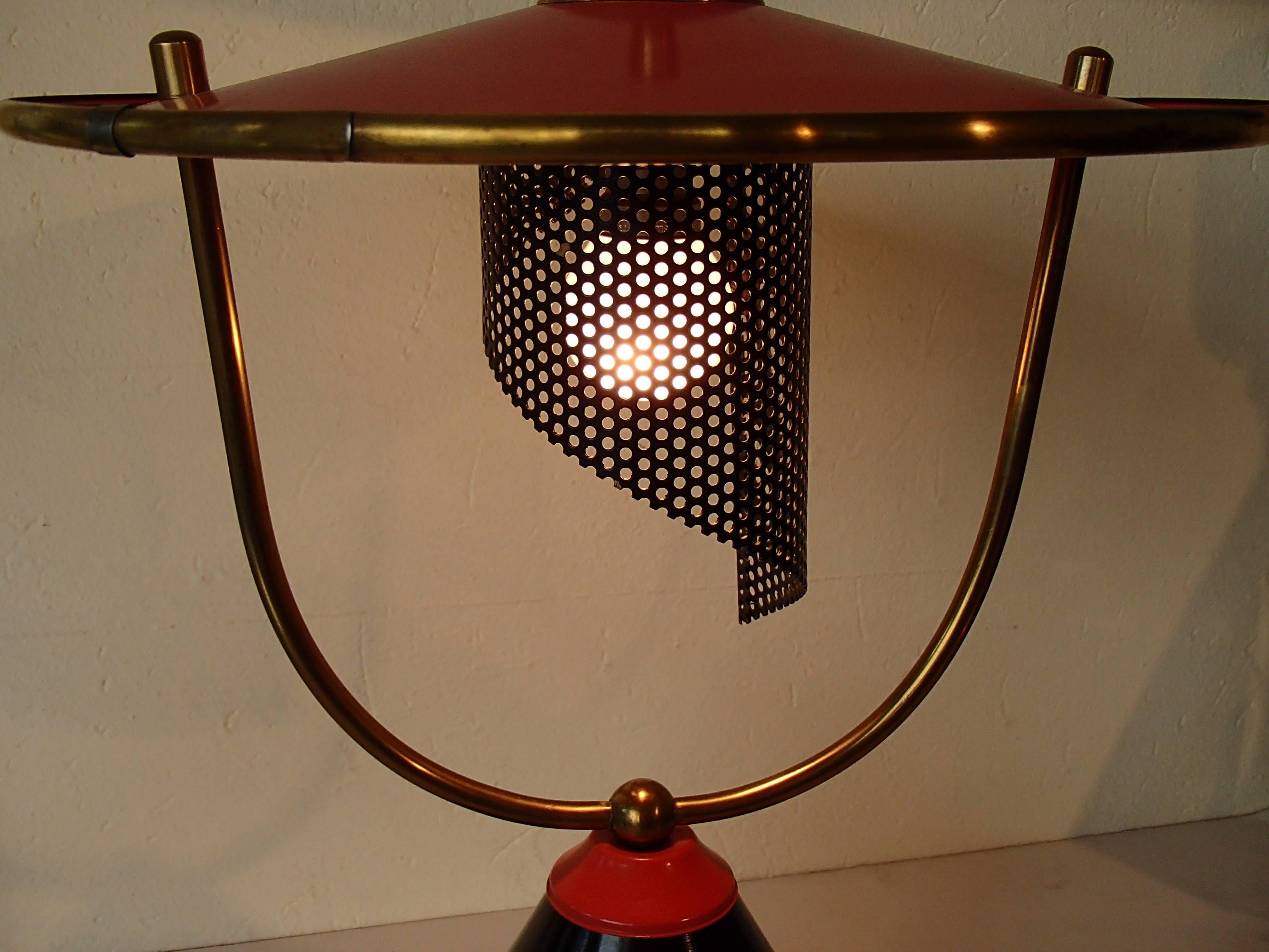 20th Century 1940 Table Lamp Attributed to Mathieu Mattegot Black Red/pink