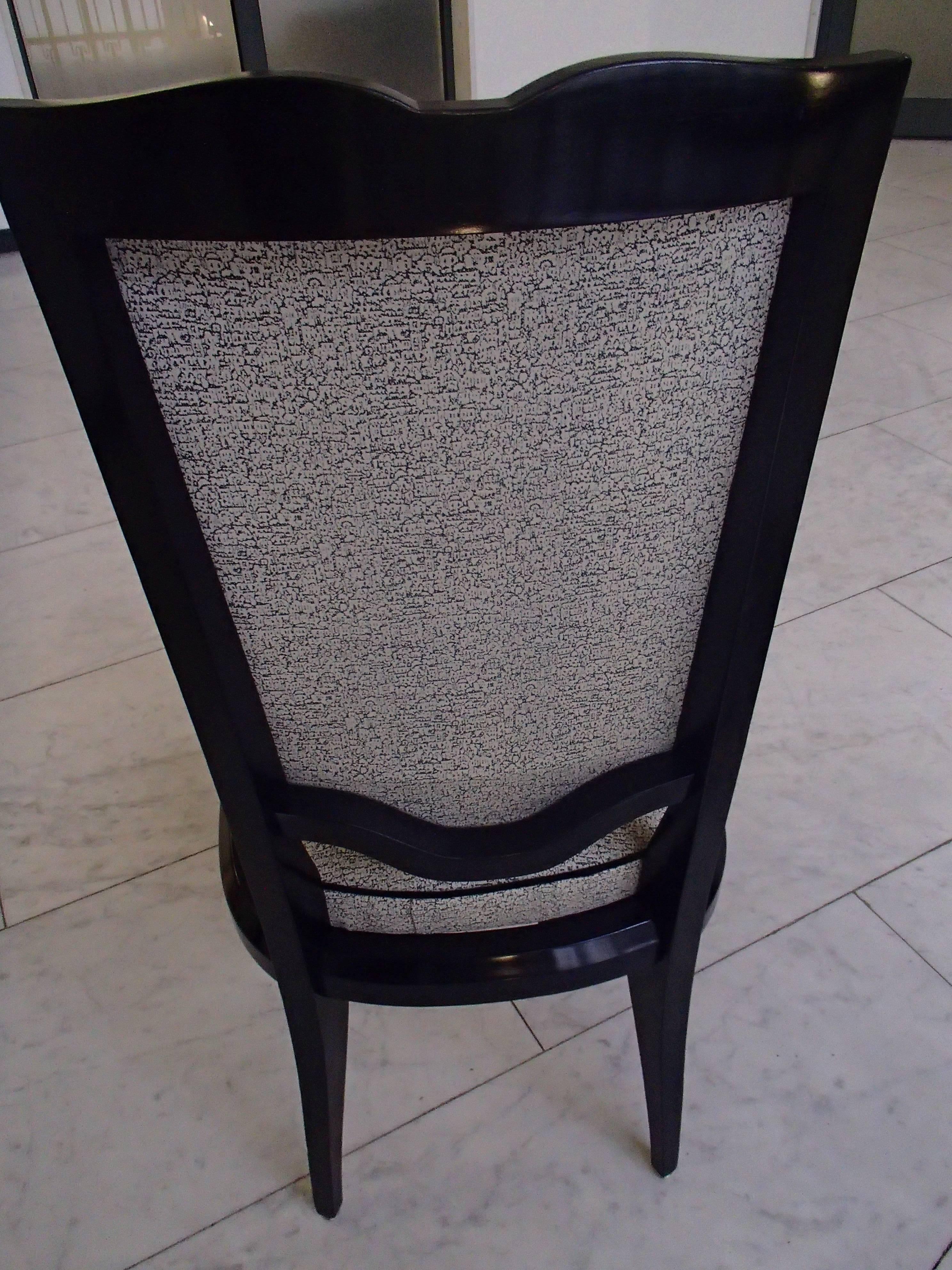 French Six Black 1940 Dinning Room Chairs Covered with Black and White Fabric For Sale