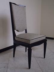 Six Black 1940 Dinning Room Chairs Covered with Black and White Fabric