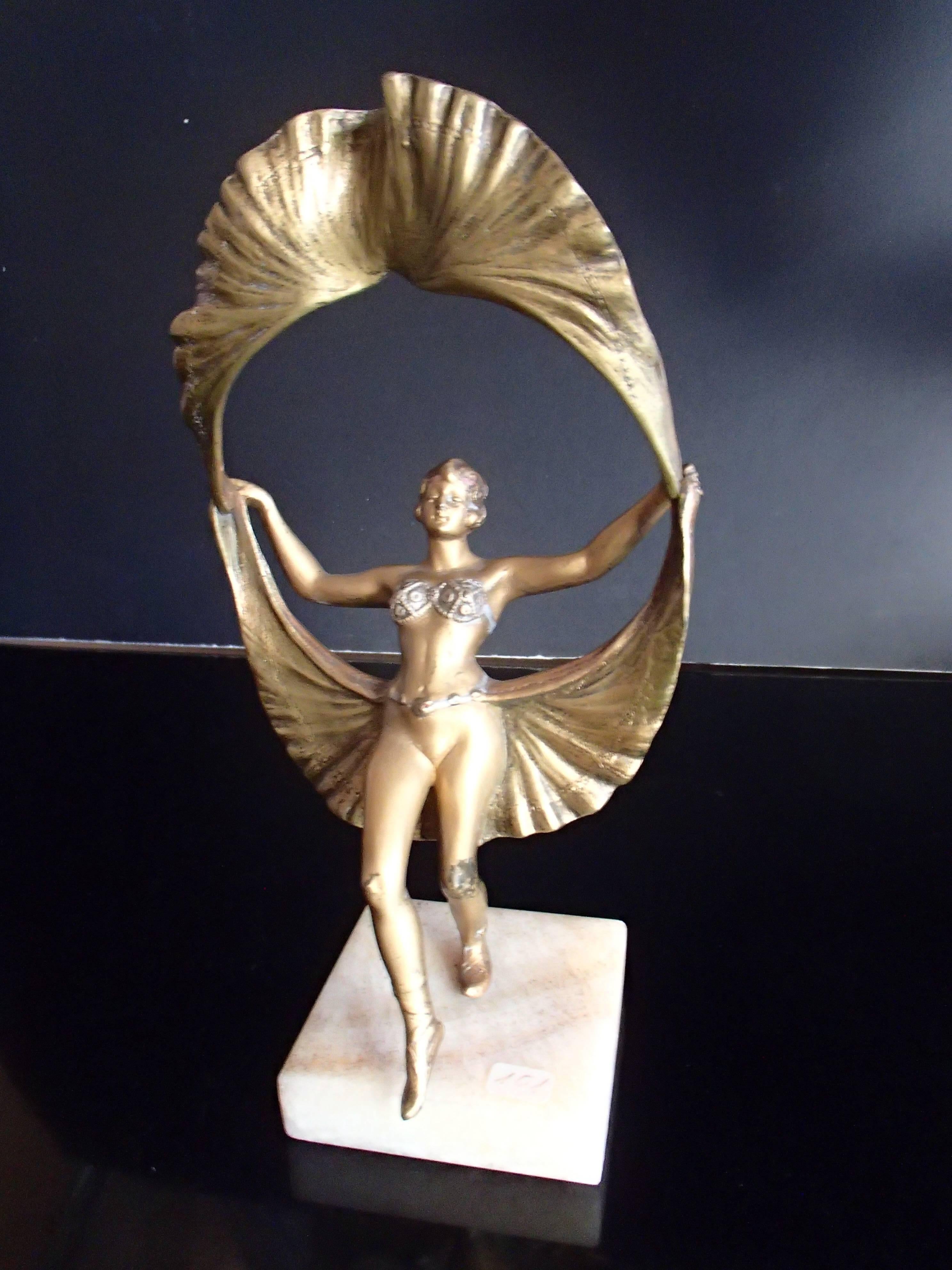 French Beautiful Ballerina Bronze Figurine with Magic Skirt