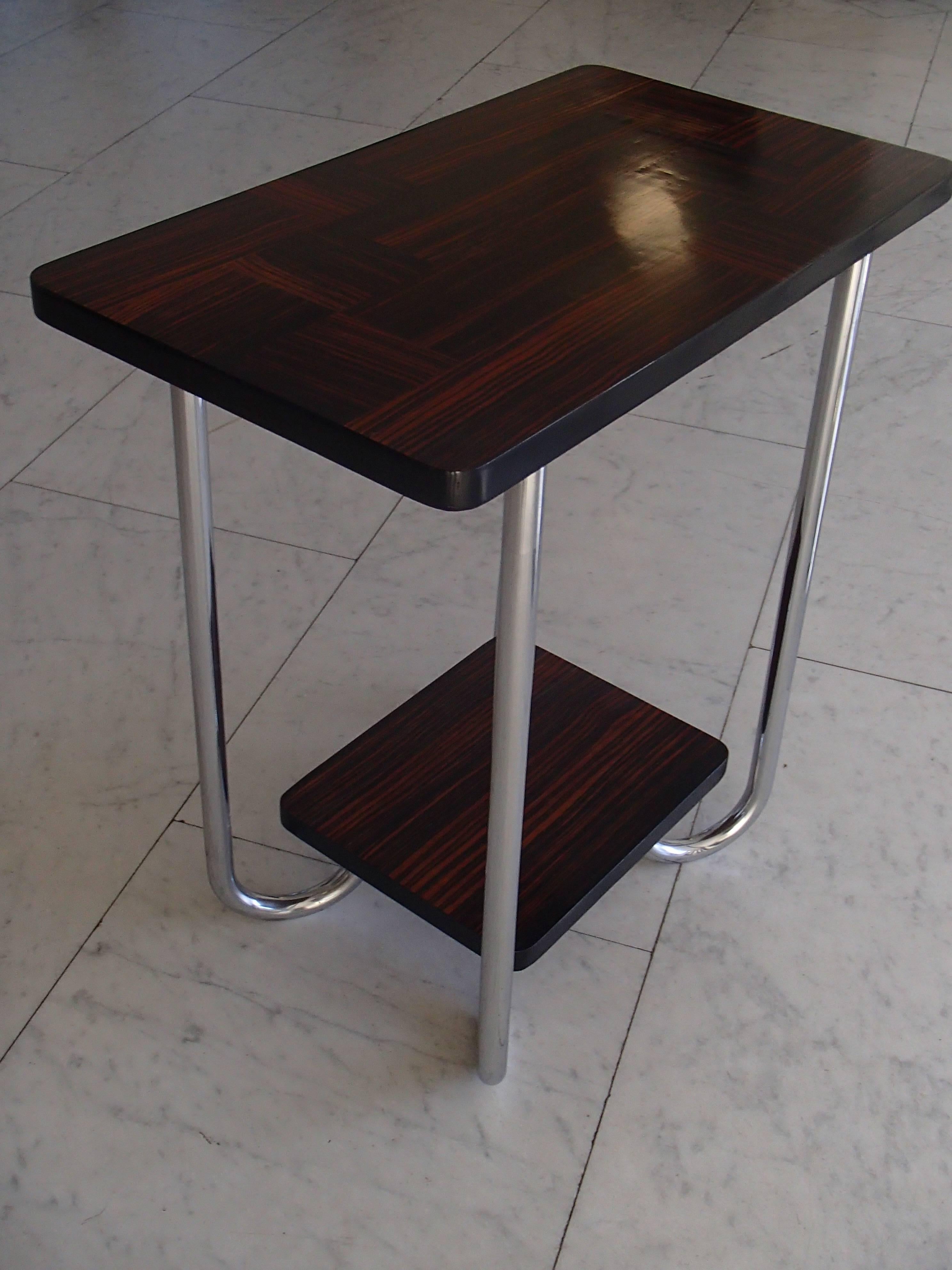 Modern Bauhaus Side Table Chrome and Inlayed Ebene De Macassar 3