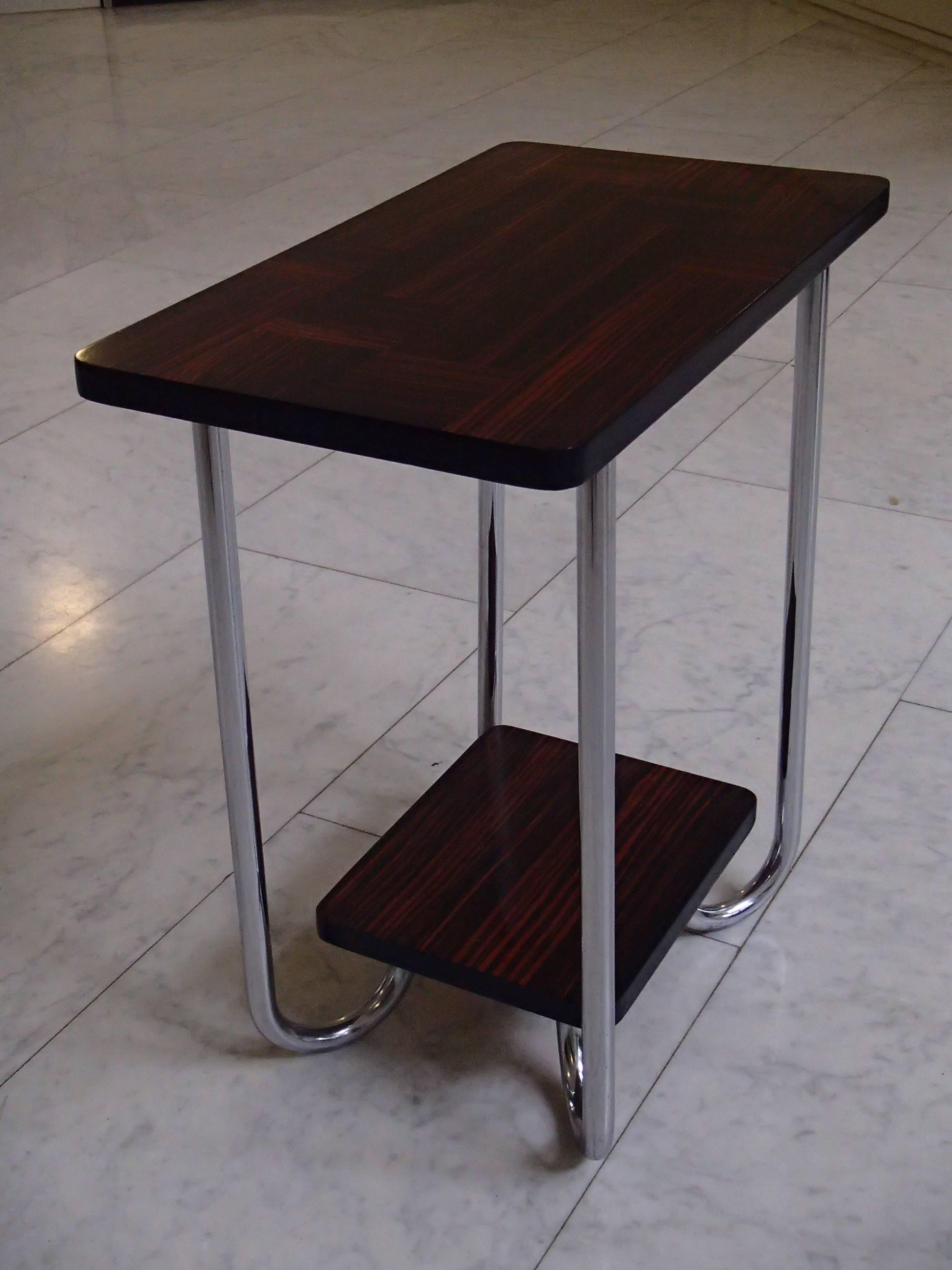 Modern Bauhaus Side Table Chrome and Inlayed Ebene De Macassar 1