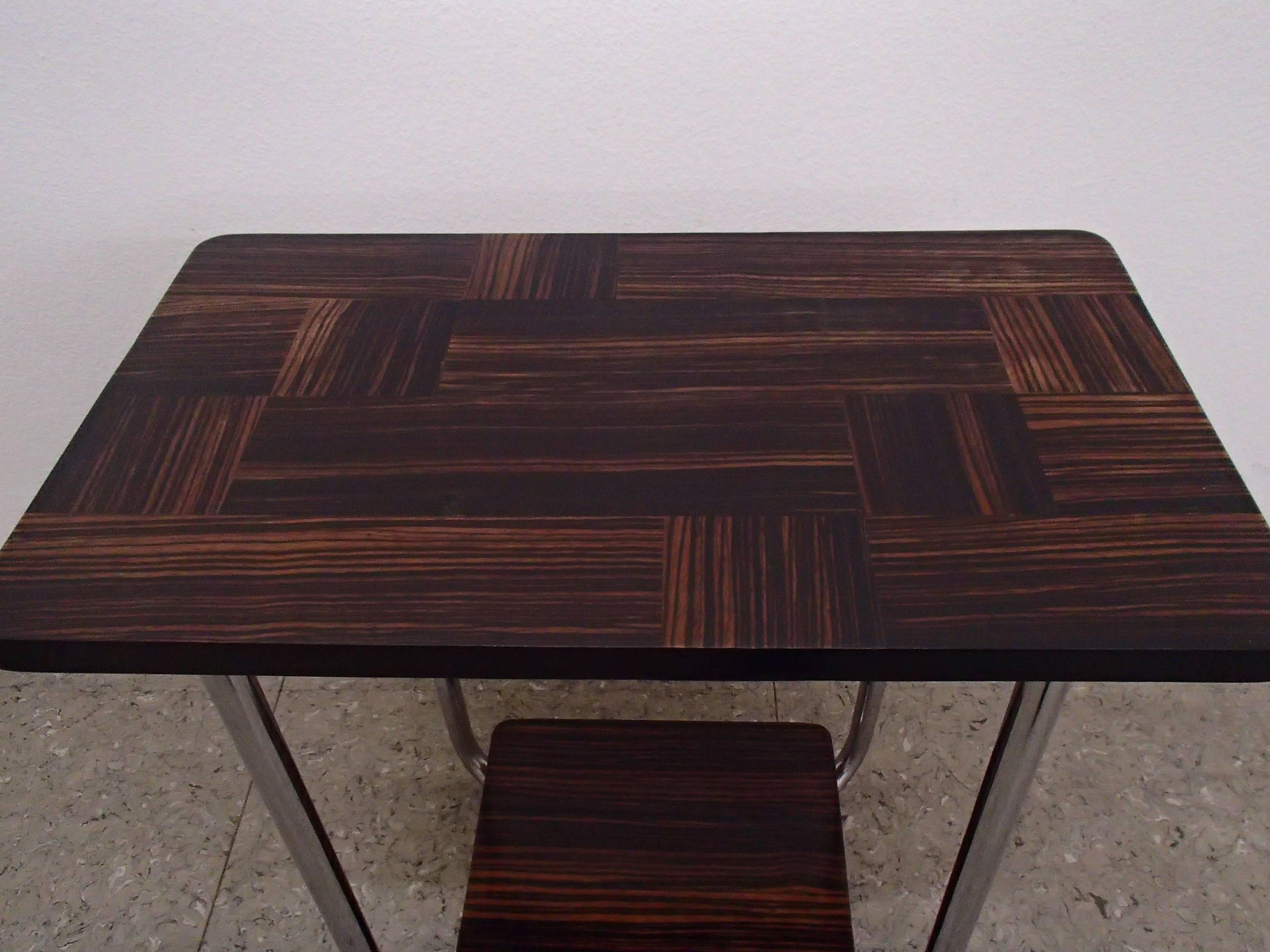 Modern Bauhaus Side Table Chrome and Inlayed Ebene De Macassar 2