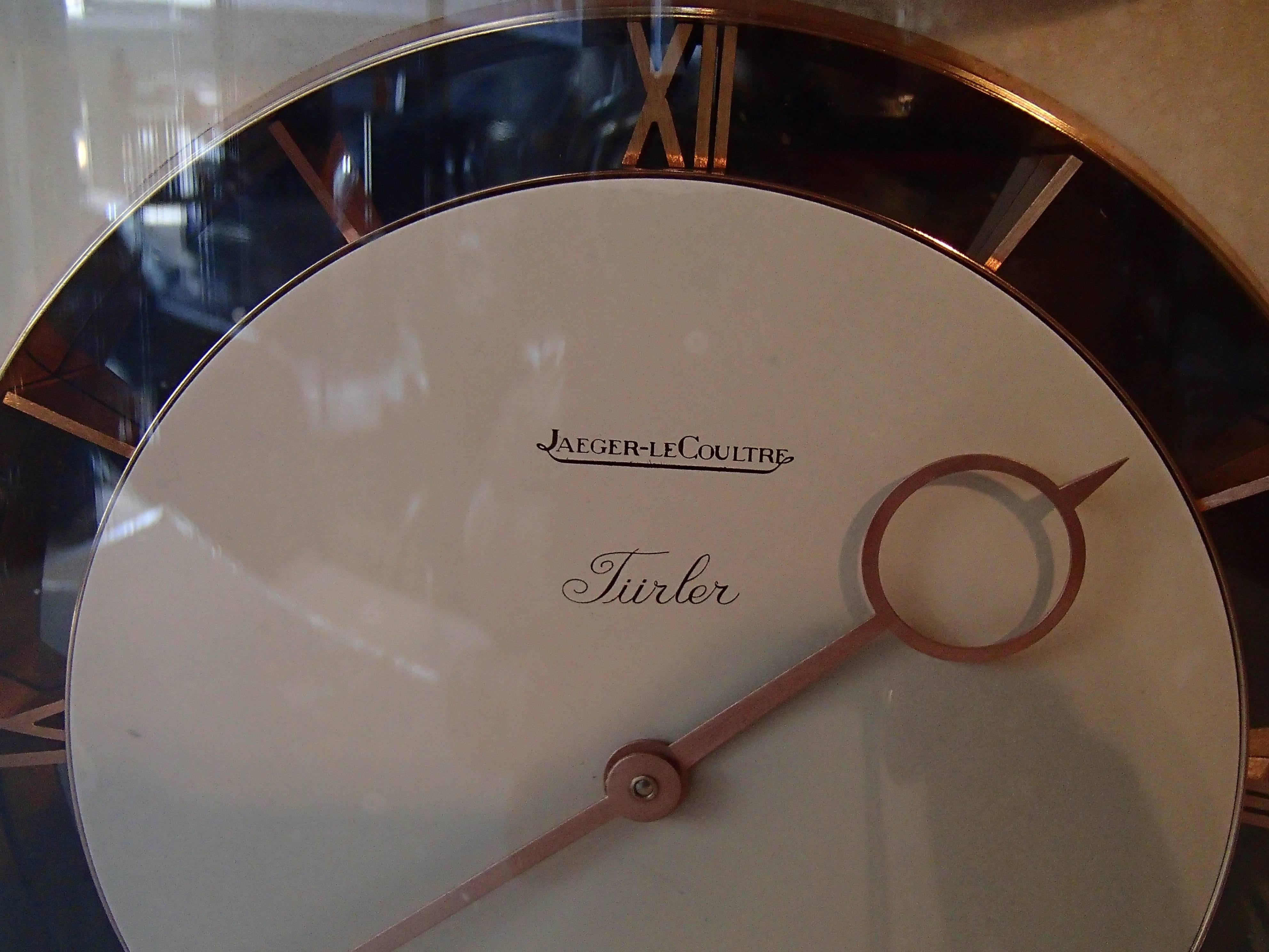 Mid-Century Jaeger-LeCoultre table clock full working order eight days mouvement.