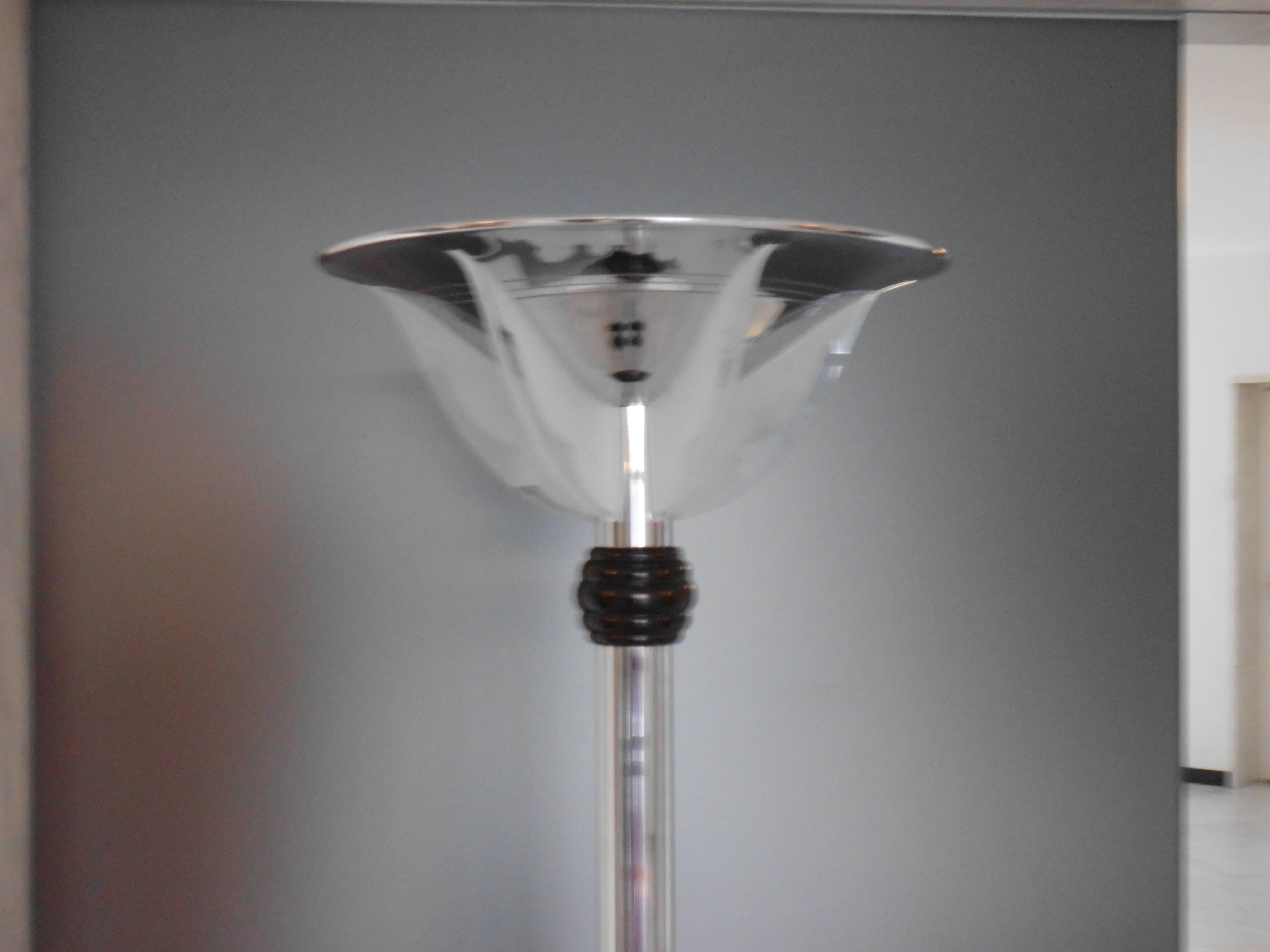 Art Deco floor lamp black and chrome with white wings.