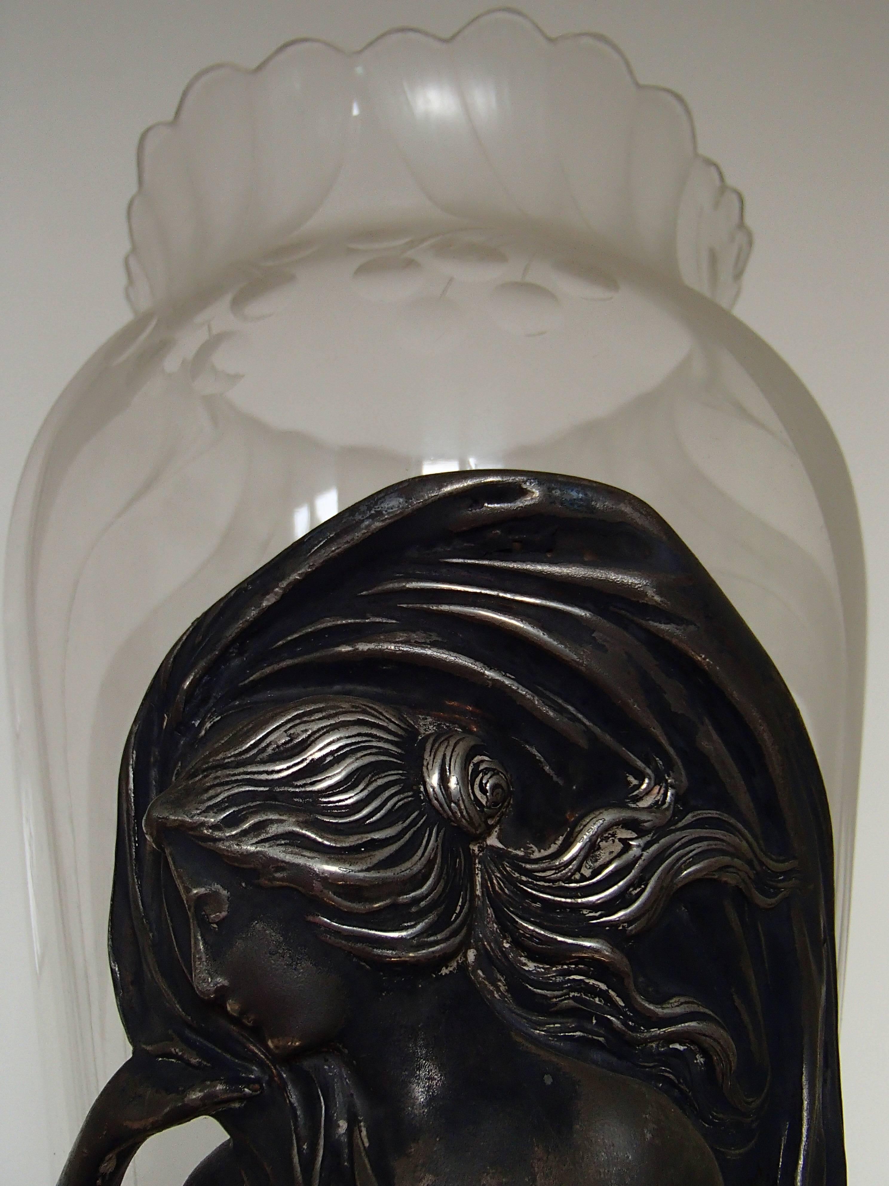 Engraved Huge WMF Tin Silver Plated Art Nouveau Vase For Sale
