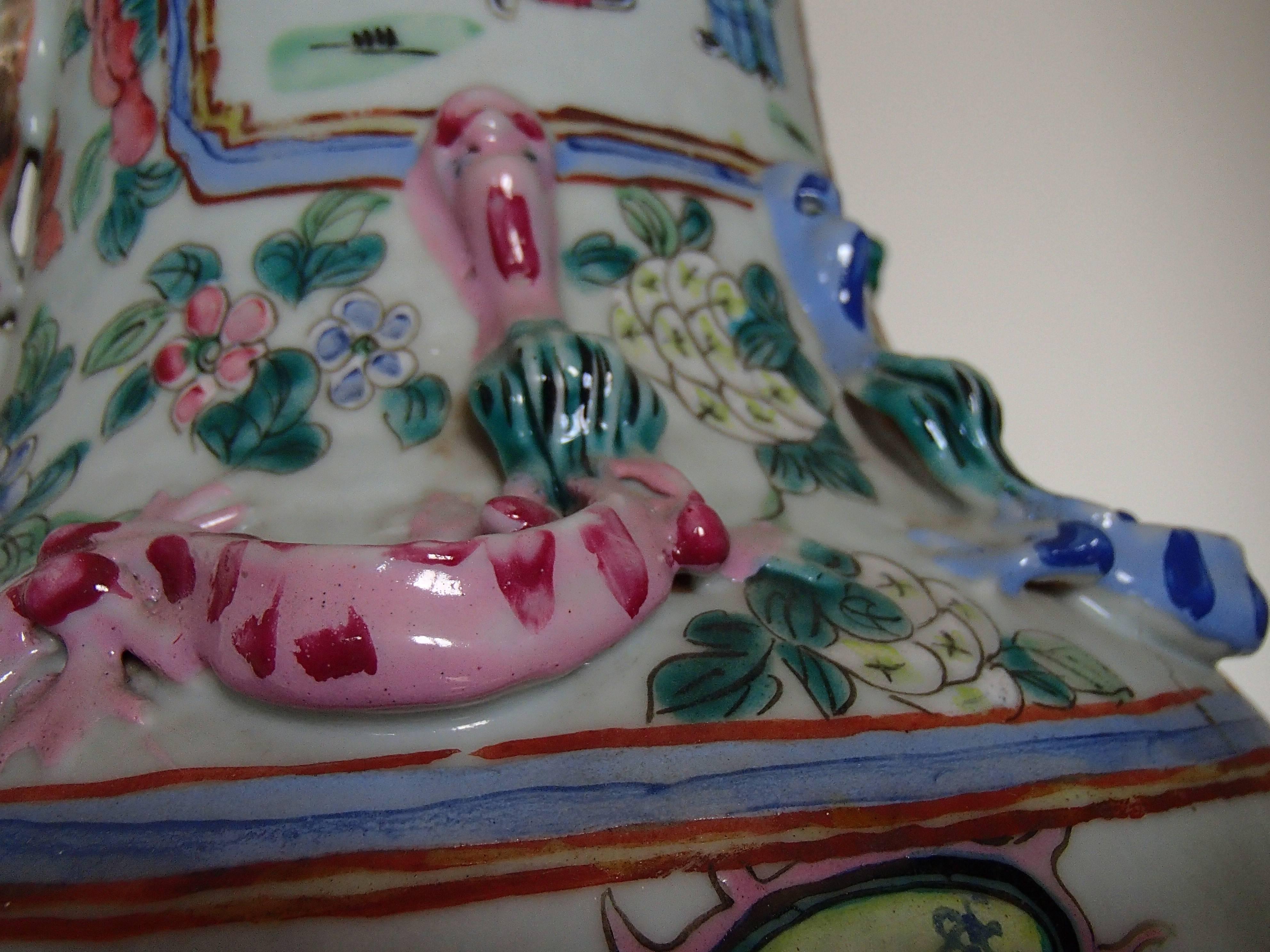 Molded 19th Century Chinese Famille Rose Canton Porcelain Vase