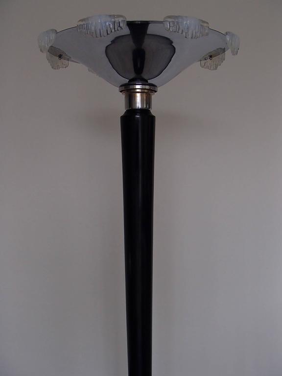 Art Deco Floor Lamp or Torch Chrome with Sabino Glass Parts For Sale at