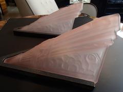 Pair Art Deco Wall Light Pink Frosted Decorative Glass