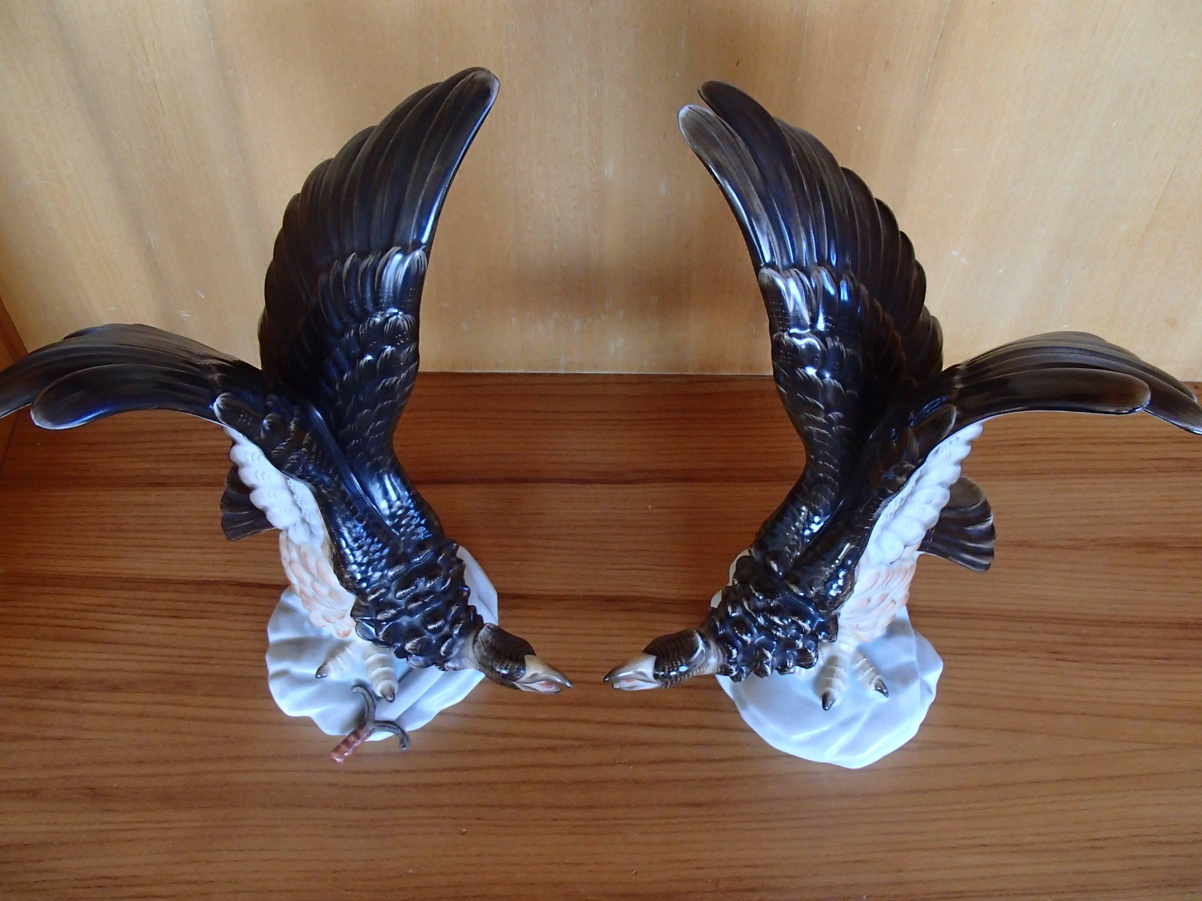 Pair of Herend porcelain eagles.