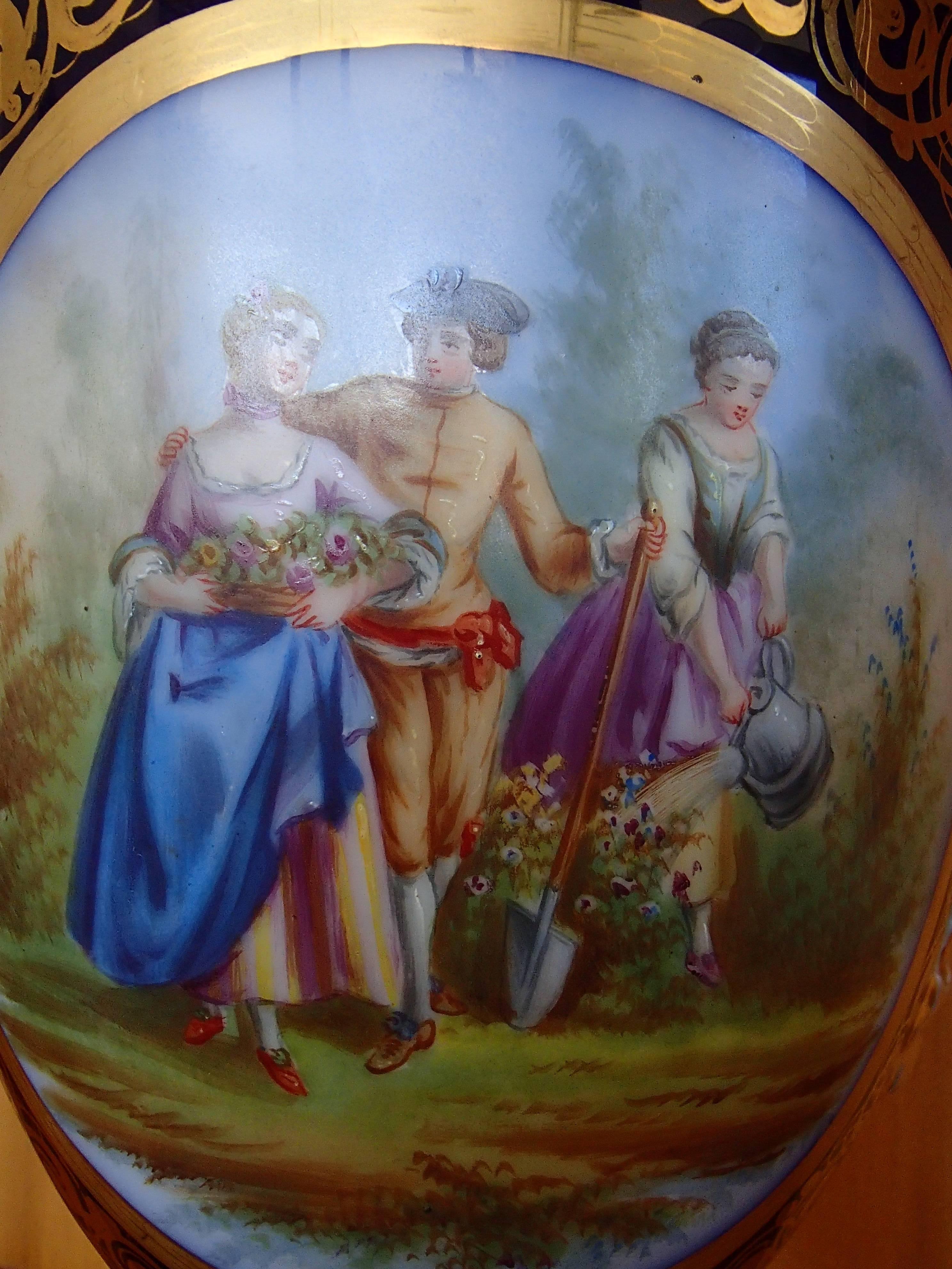 French Napoleon III Amphora Shaped Porcelain Sèvre Vase with Bronze Parts For Sale