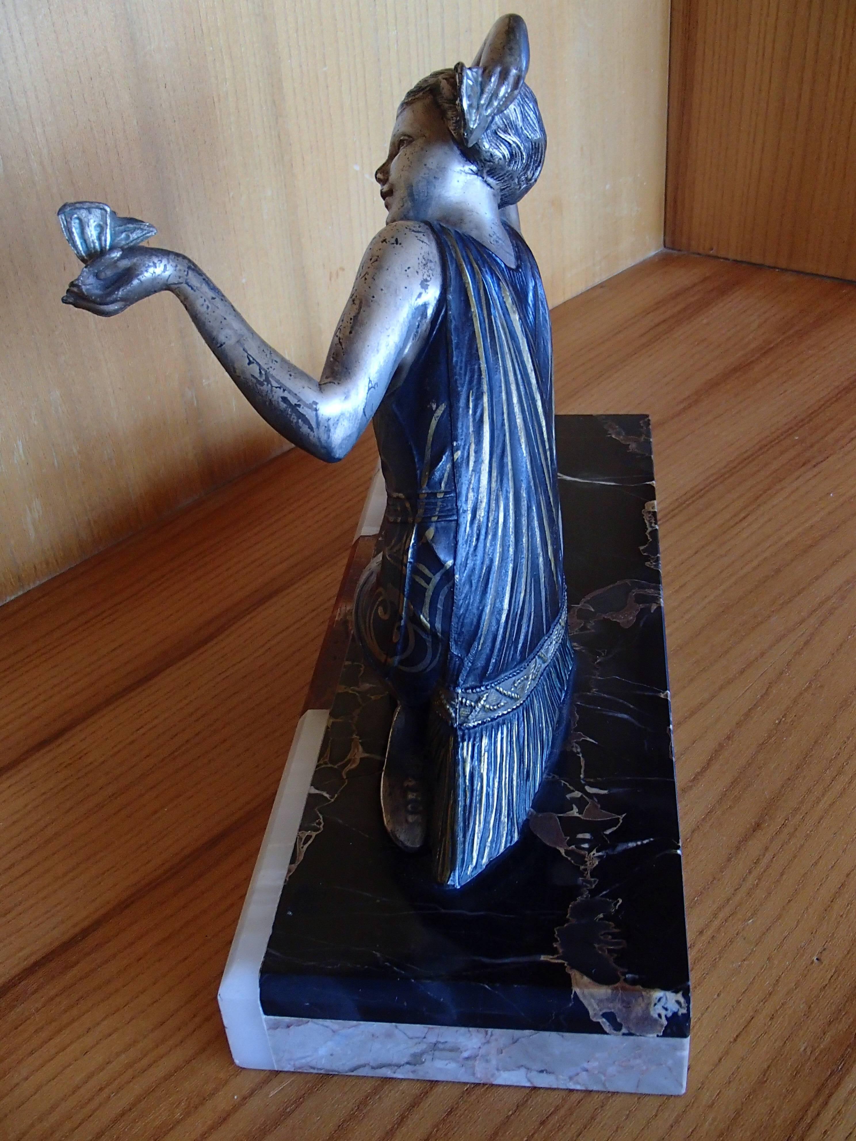 Mid-20th Century Art Deco Figurine Dancer Bronze on Marble For Sale