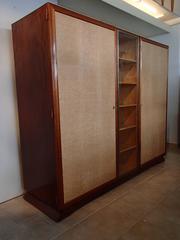 Art Deco Wardrobe Full Mahogany with Pergament like Doors and Wrought Iron