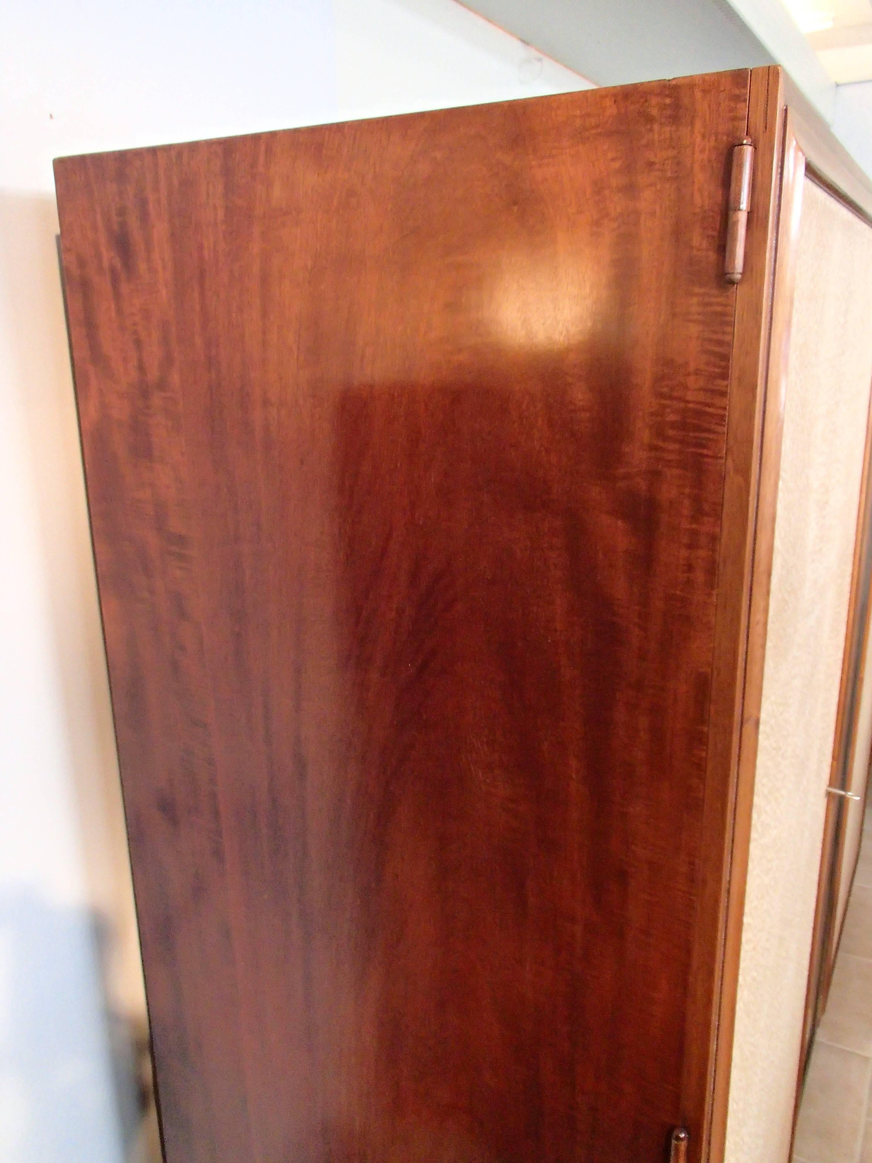 Mid-20th Century Art Deco Wardrobe Full Mahogany with Pergament like Doors and Wrought Iron For Sale