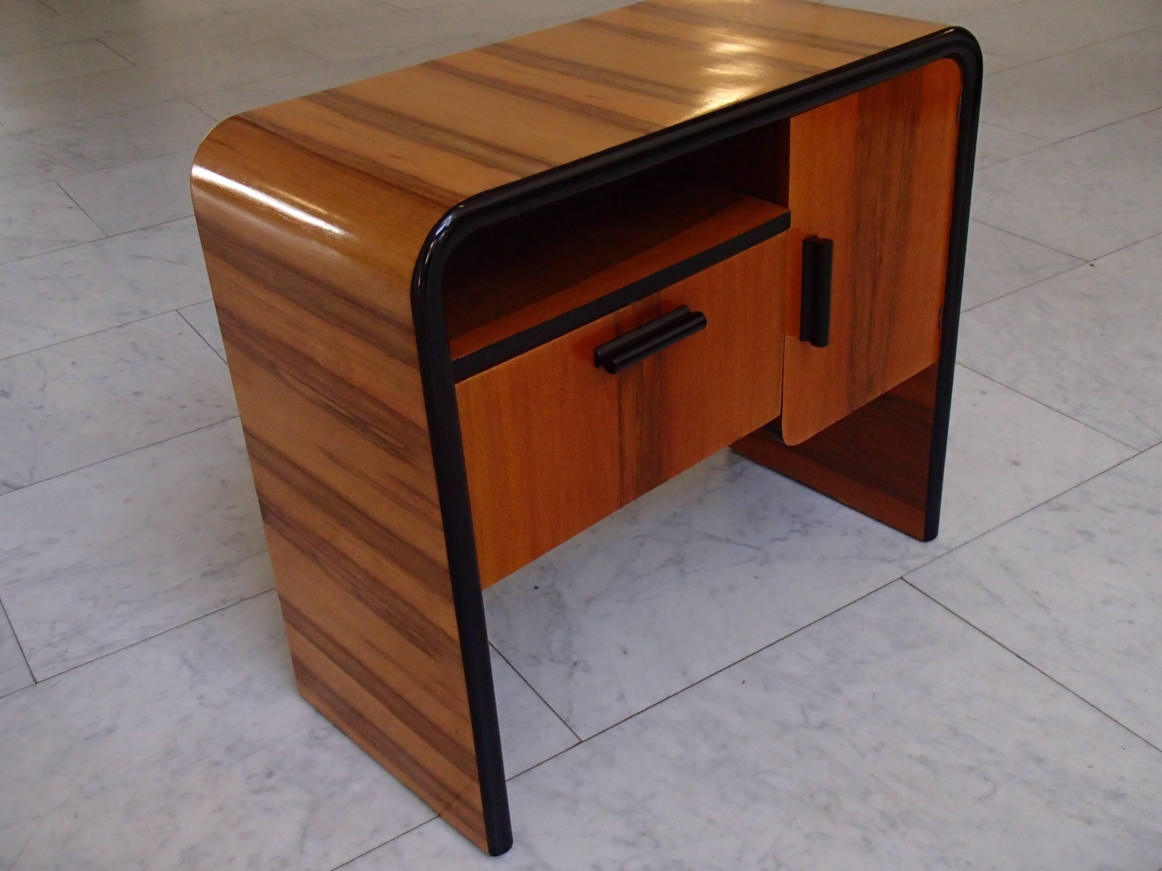 Art Deco Small Konzle Side Table Walnut with Black 3