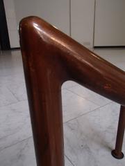 Art Deco Coffee Table Thick Yellow Orange Glasstop on Cubistic Copper Legs