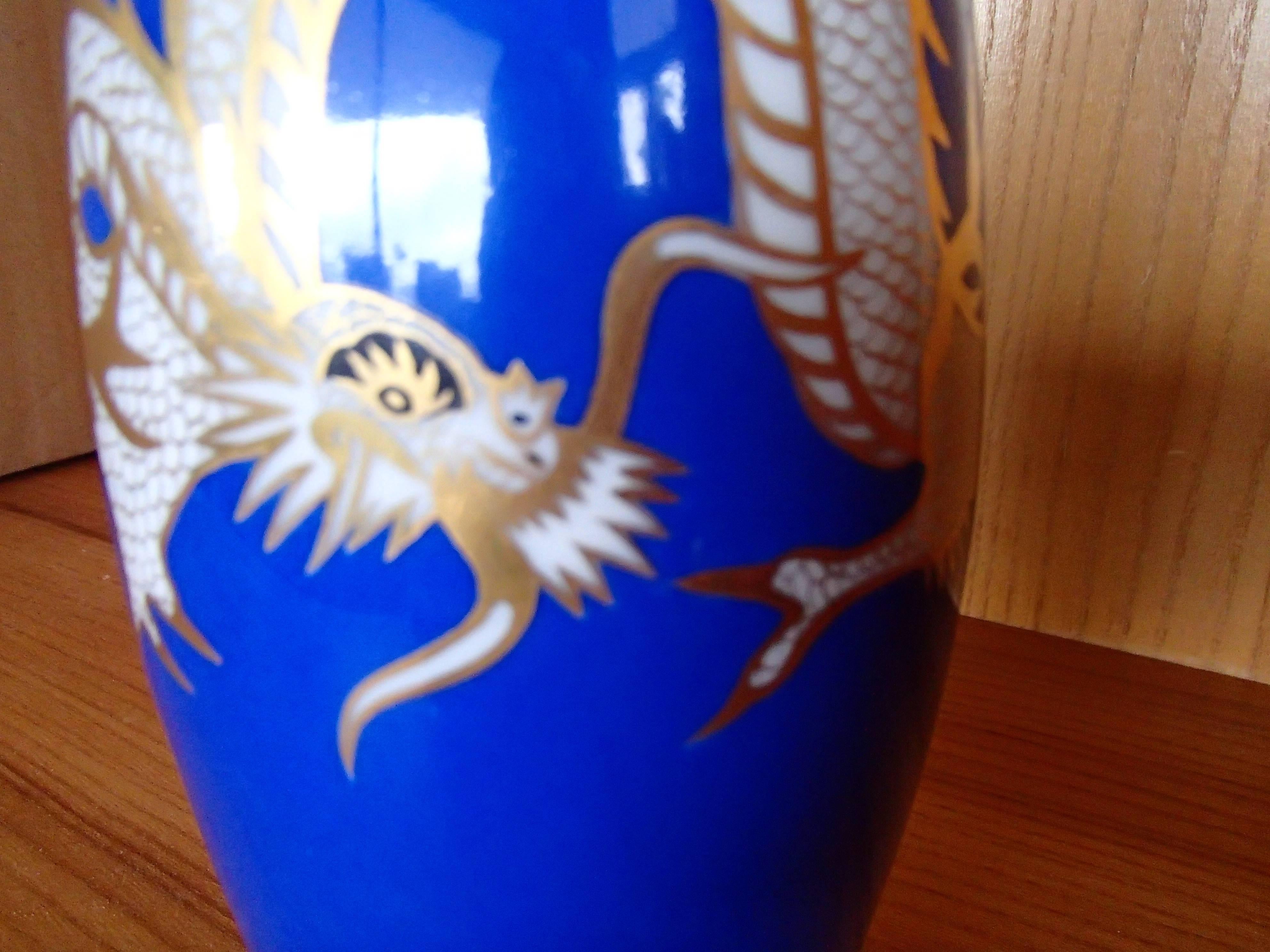 Art Deco 1930 Hand-Painted Cobalt Blue Gold White Porcelain Vase Fraureuth Saxony For Sale