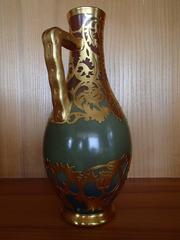 Art Nouveau Jarre SARRGUEMINES Green with Gold Leaf Floral Paintings
