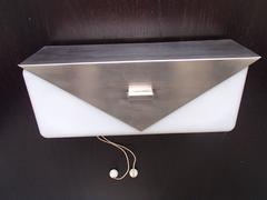 Pair of Art Deco Wall Lights Opaline Glass and Brushed Chrome