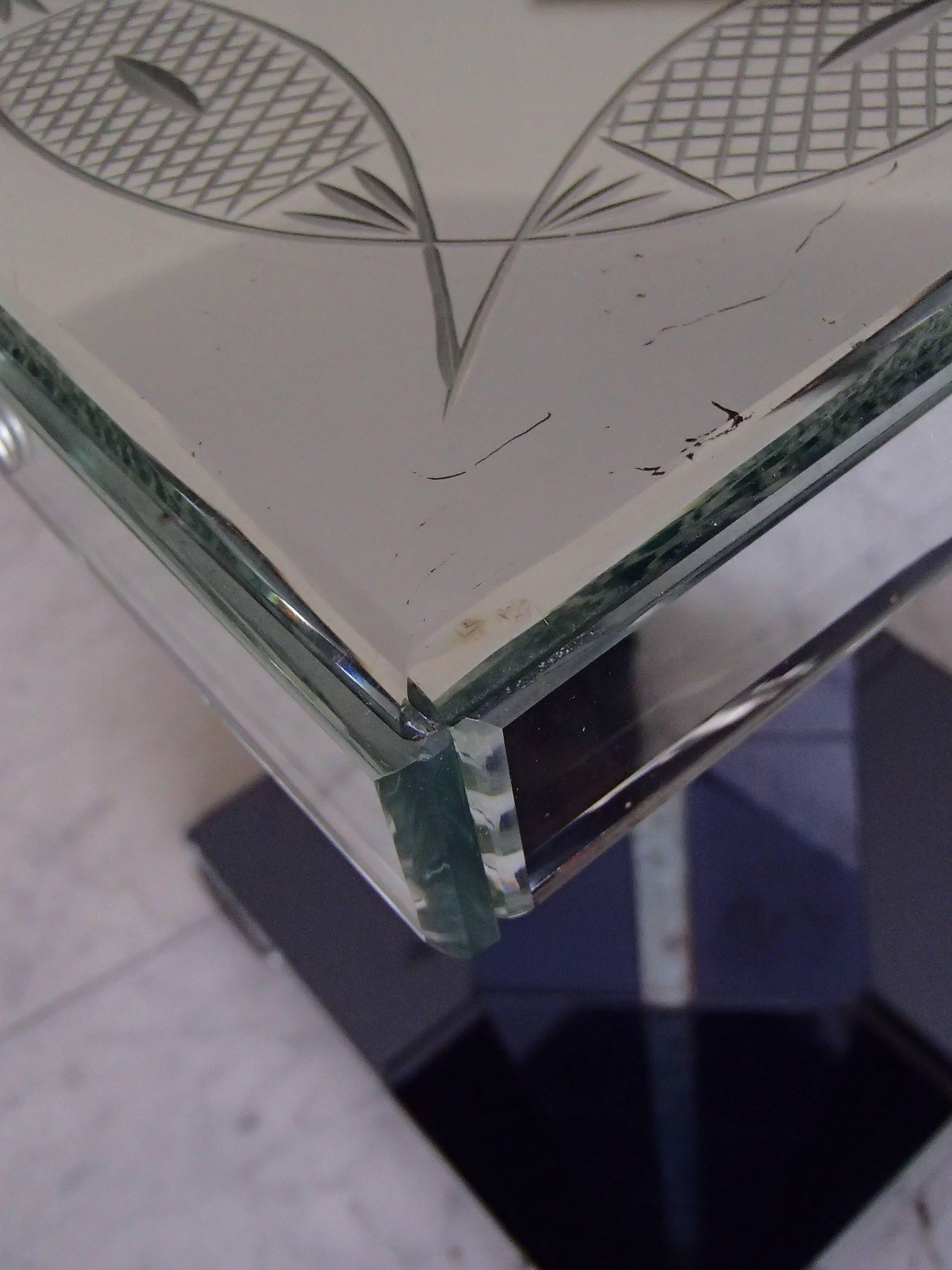 Art Deco Engraved Mirror Square Side Table 2
