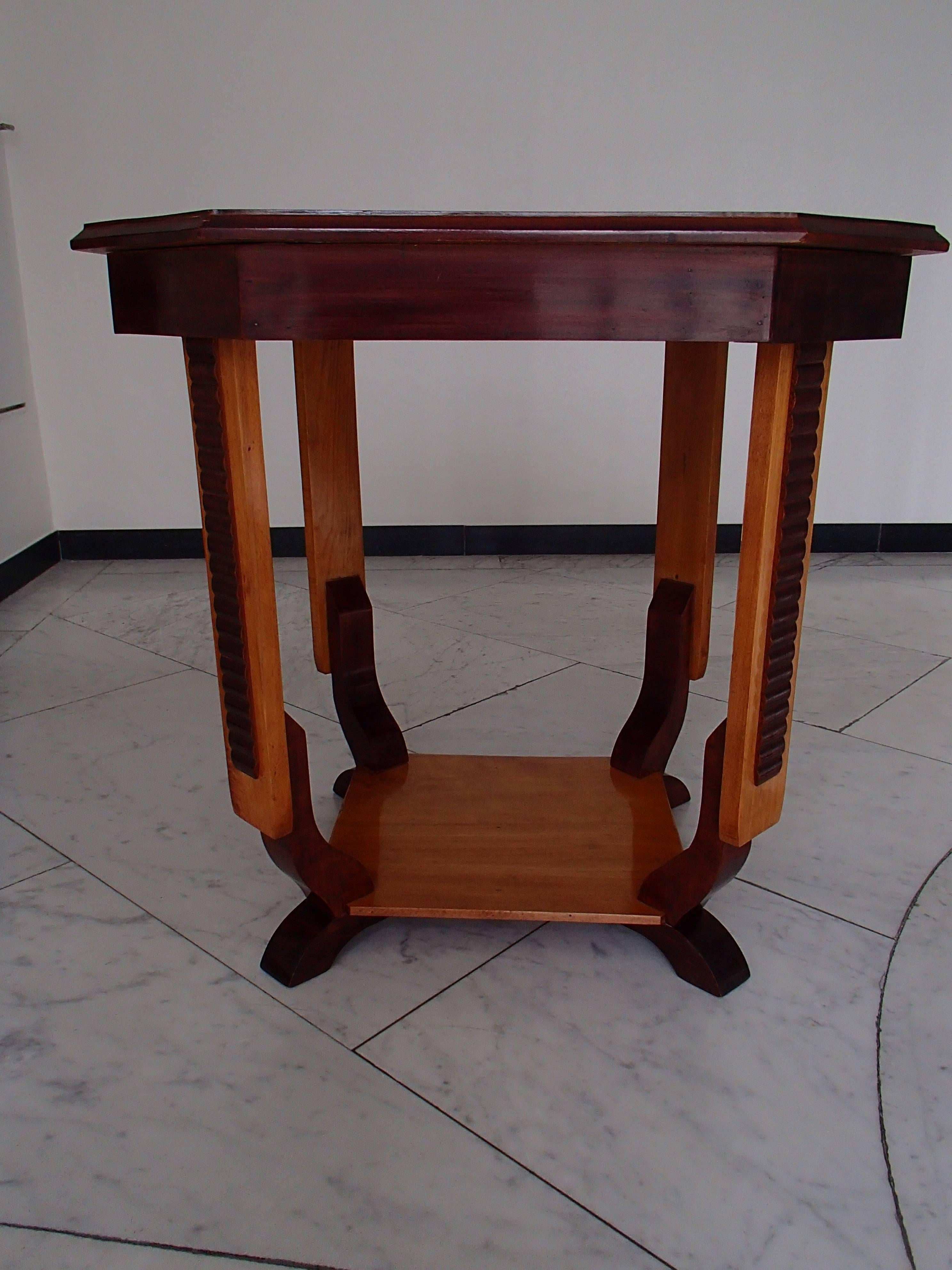 Engraved 19th Century Octagon Side Table Two Tone Birch For Sale