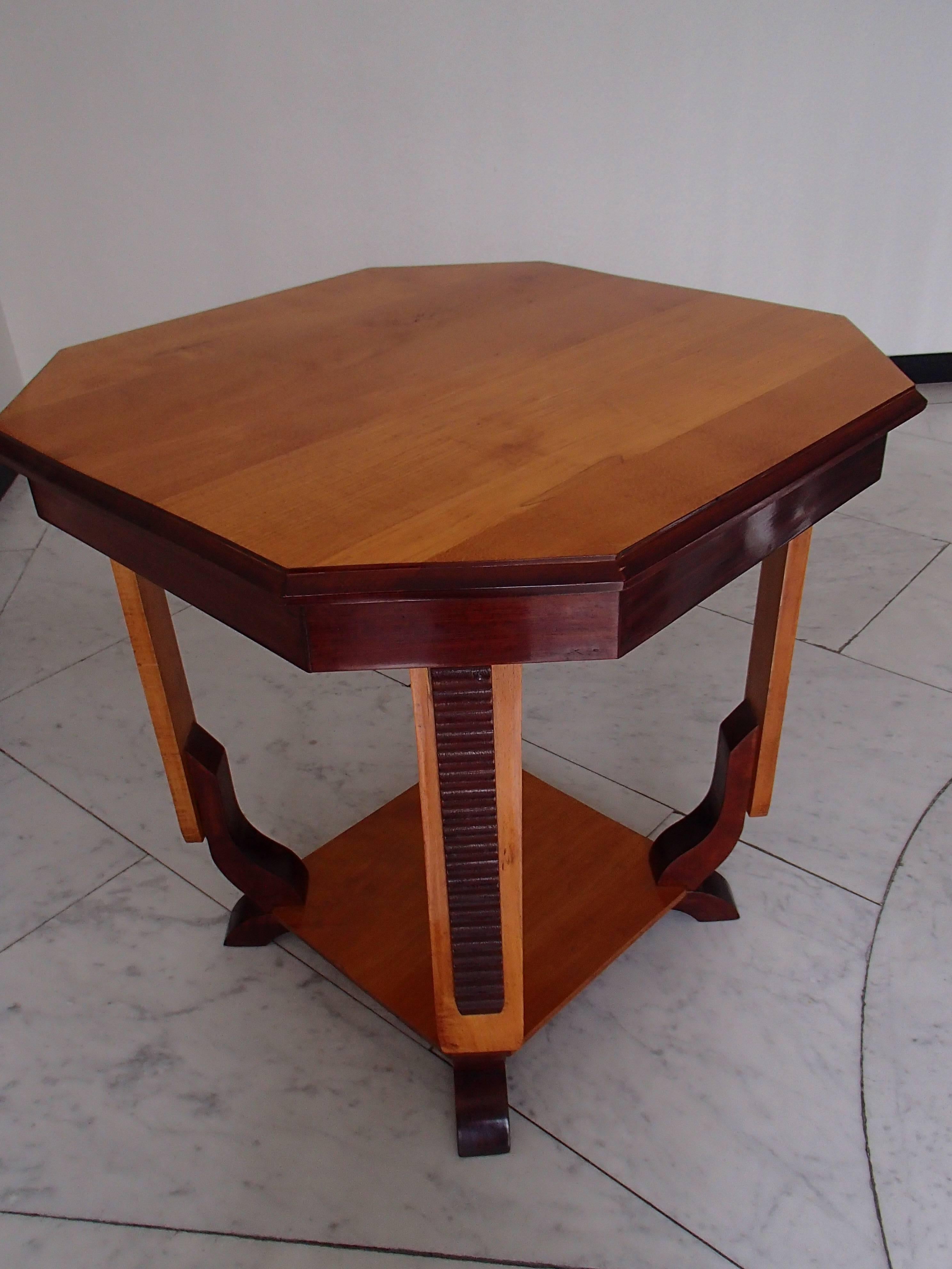 19th century octagon side table two tone birch.