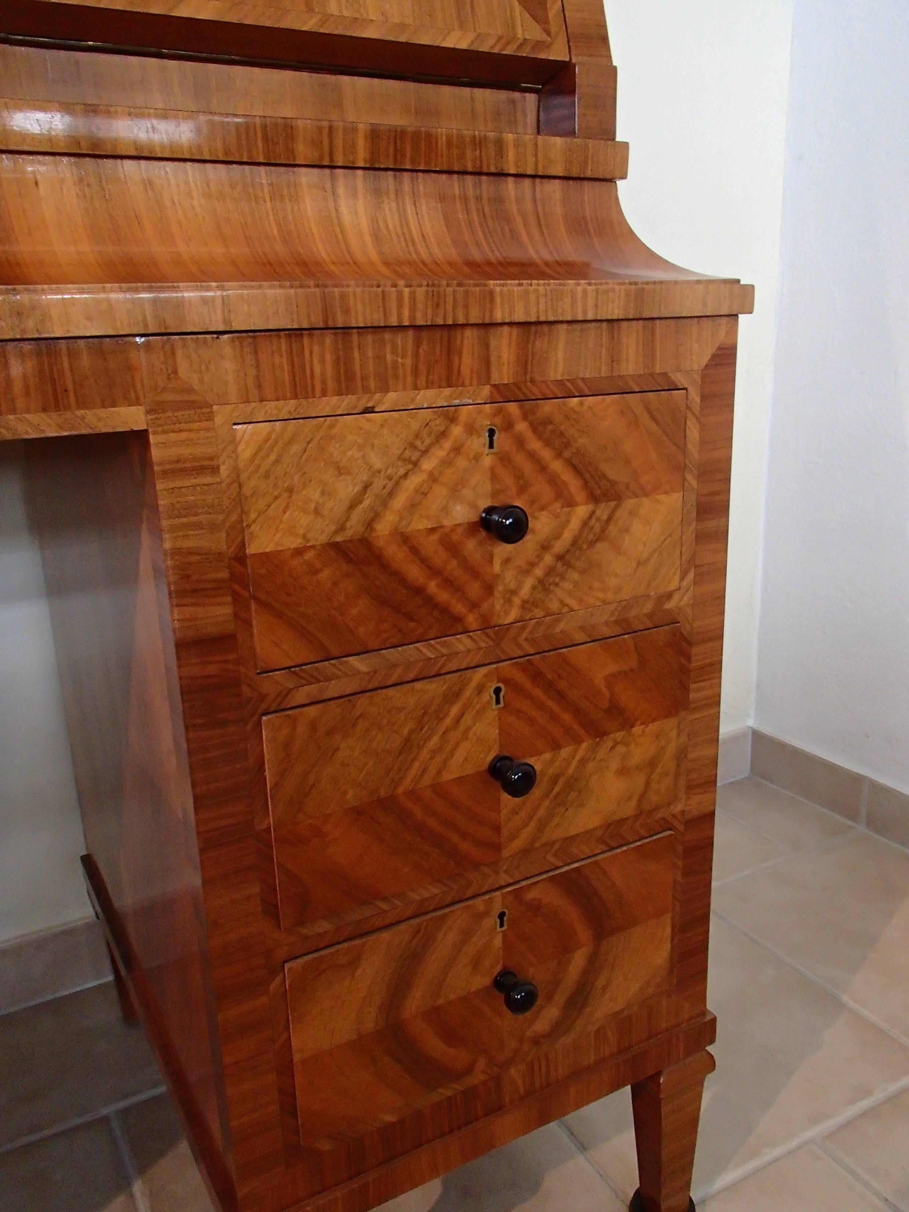 Art Deco 1920 Walnut Secretaire with 16 Drawers and Leather Desk For Sale