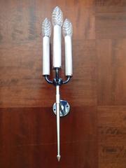 Pair of Art Deco Wall Lights/Scones Three Flamed Nickel and Bluish Black