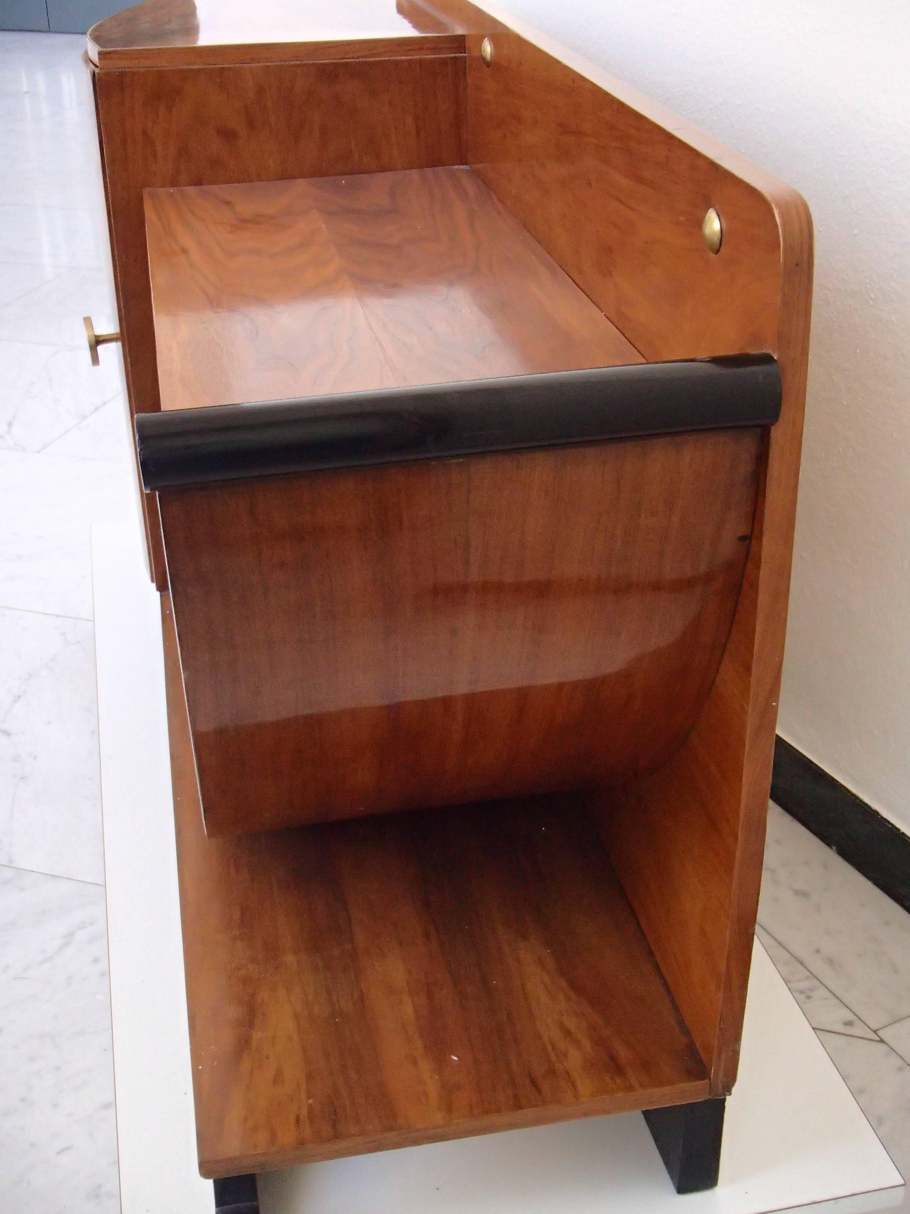 Molded Art Deco Console or Sideboard Walnut U-Shaped Side Black Legs